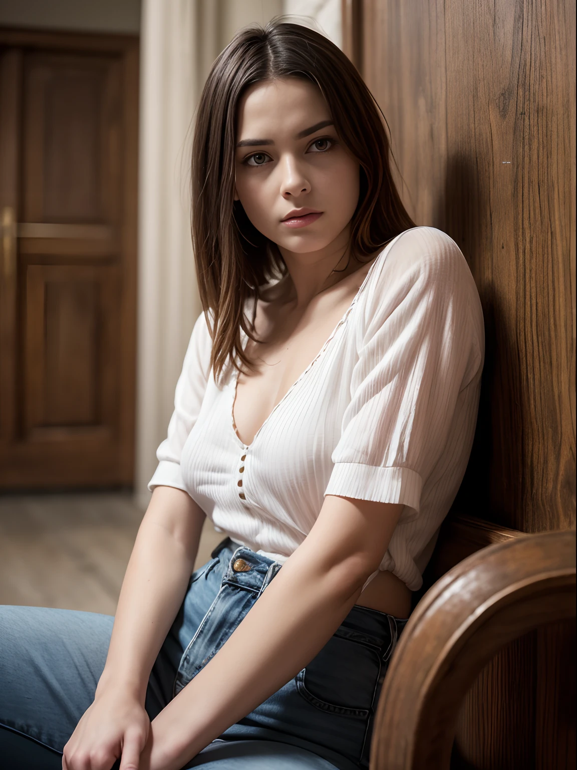 "(meilleur qualité,Haute résolution:1.2),Mature déshydraté ((brimades)) La femme,Rides,Coupe de cheveux Bob,(Jupe jeans:1.05),chemisier en dentelle,(Bas de dentelle avec jarretières), Debout, ( noyade dans un marécage:1.2),Expression du désespoir,Éclairage sombre et morose, Terreur. La pose modelle photo ", À la recherche de la saturation de son fétiche