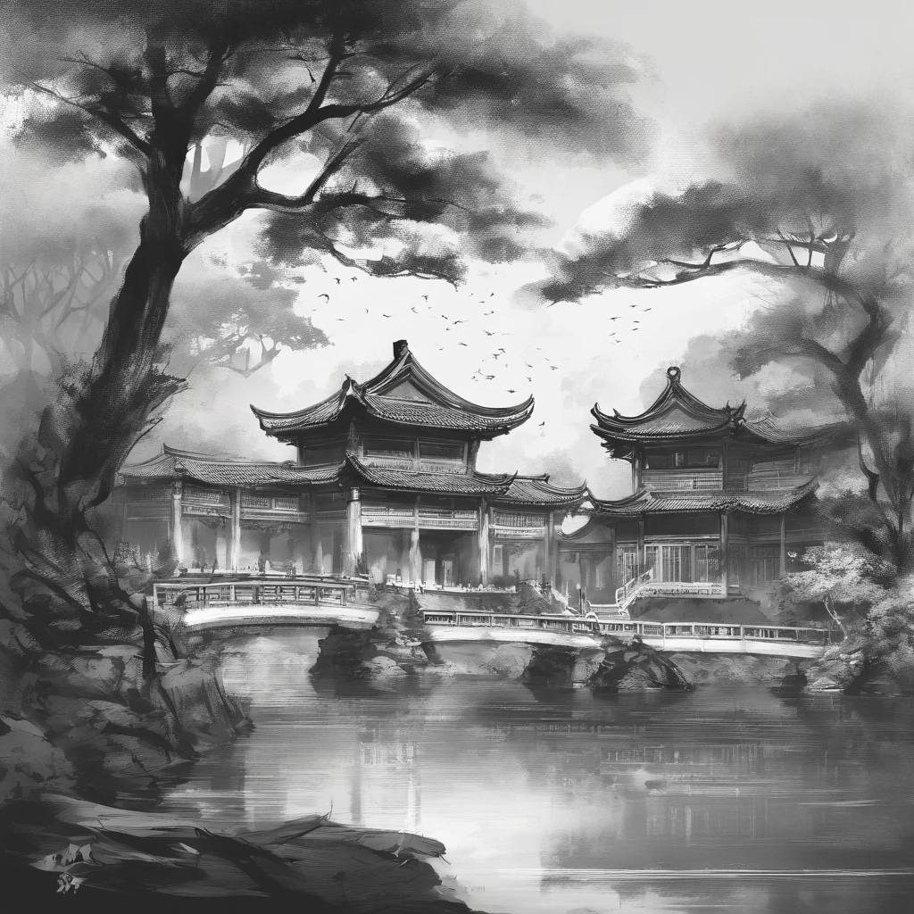 landscape,Nanjing's Characteristic Jiangnan Classical Garden,charcoal sketch, Very detailed and detailed