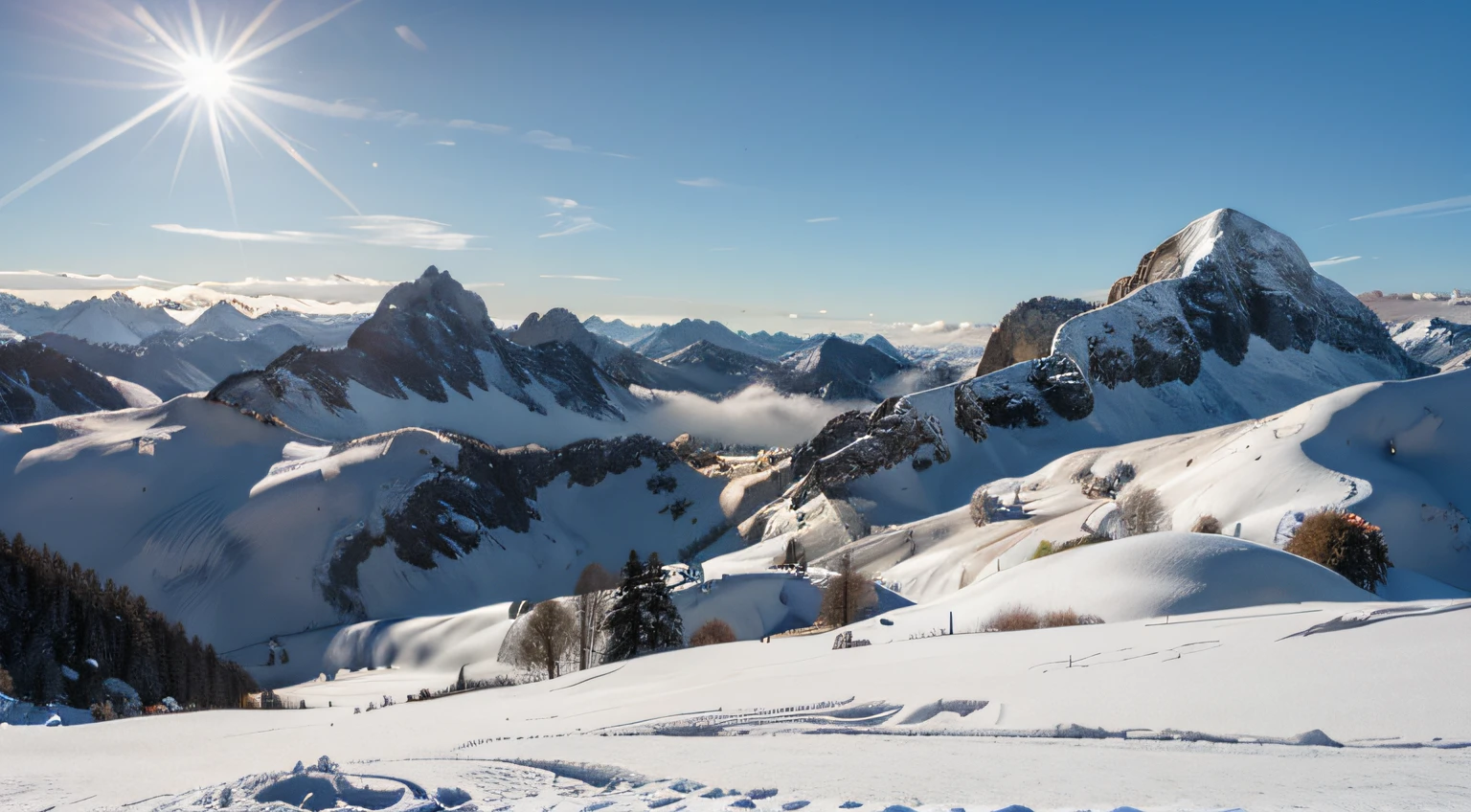 Montagnes de neige　Superbe vue　nuage　Le soleil couchant