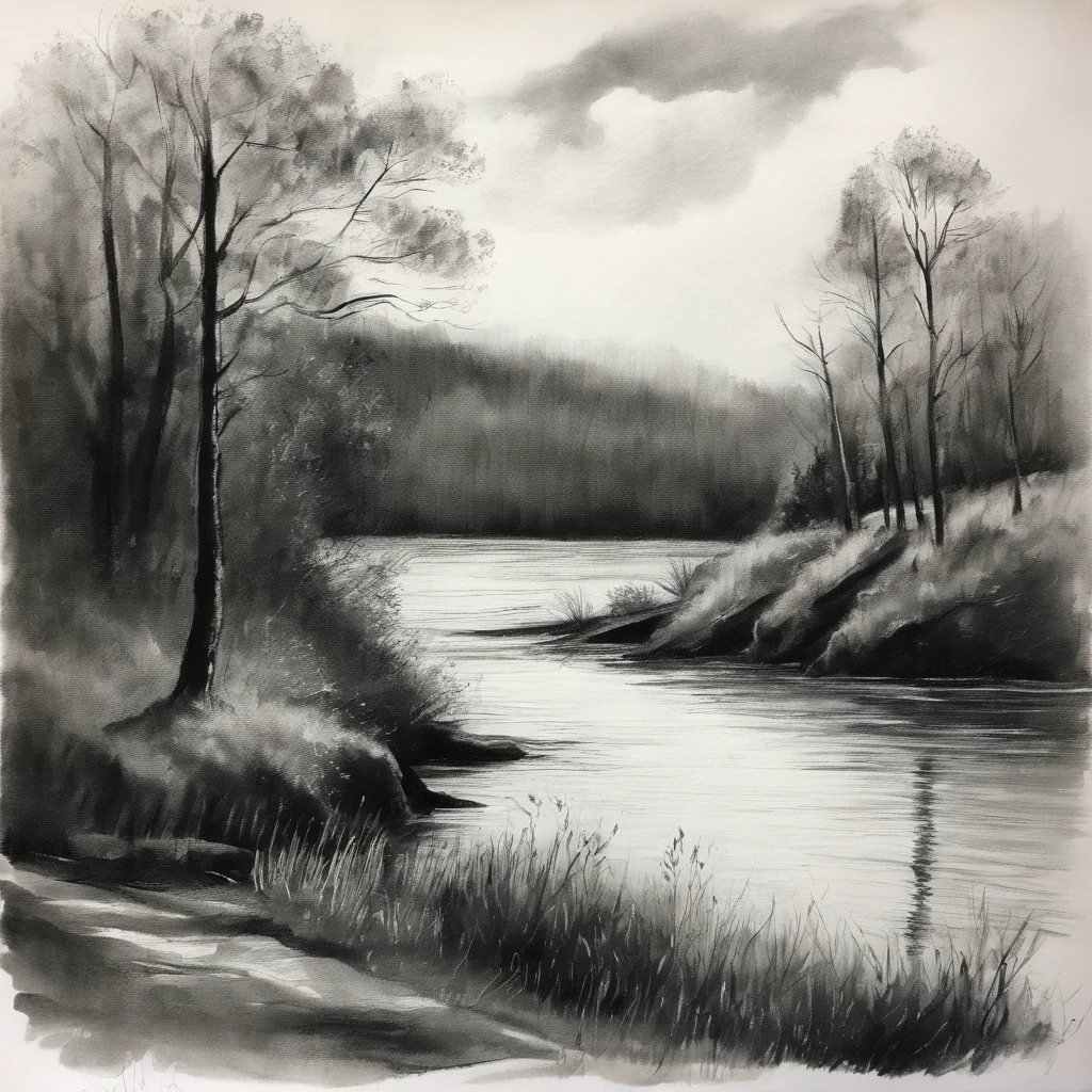 Coarse charcoal sketch on old paper,landscape, Deciduous forest, precipice, River, Clean line art,+Expressive lines,Painting in an expressive sketch style, hatching, Black and white sketch, handpainted, Coarse charcoal sketch on old paper, landscape, Deciduous forest, precipice, River,Clean line art,+Expressive lines,Painting in an expressive sketch style, hatching, Black and white sketch, handpainted, sketching, Linear style::Sketch note style sketch, Linear style::Sketch note style