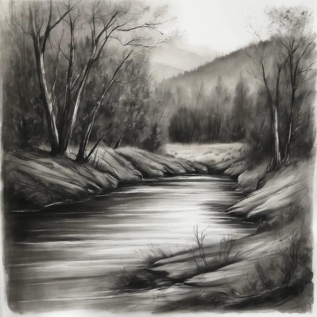 Coarse charcoal sketch on old paper,landscape, Deciduous forest, precipice, River, Clean line art,+Expressive lines,Painting in an expressive sketch style, hatching, Black and white sketch, handpainted, Coarse charcoal sketch on old paper, landscape, Deciduous forest, precipice, River,Clean line art,+Expressive lines,Painting in an expressive sketch style, hatching, Black and white sketch, handpainted, sketching, Linear style::Sketch note style sketch, Linear style::Sketch note style