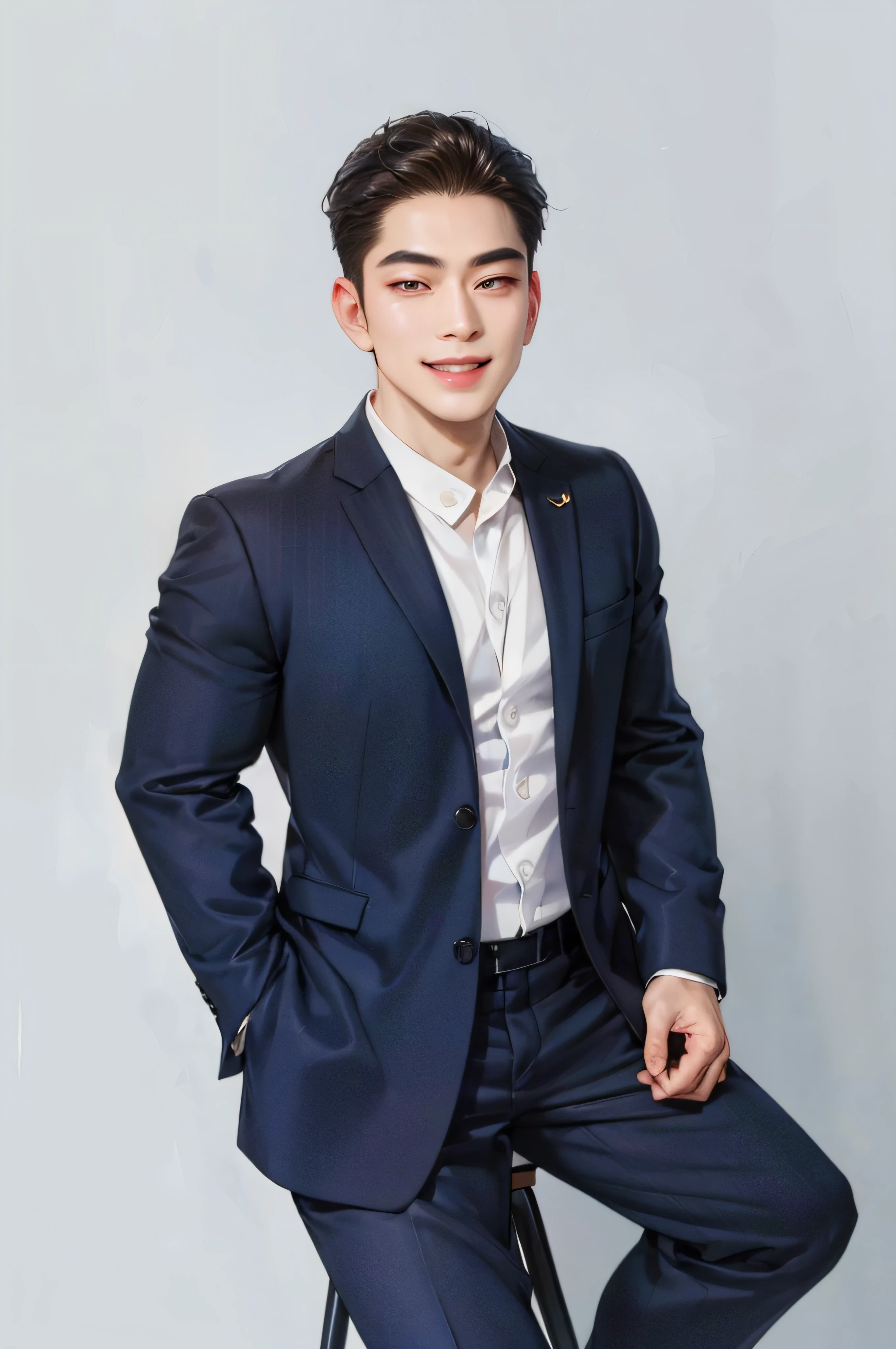 (Best Quality, 4k, High Resolution, Masterpiece: 1.2), (High Resolution), Cinematic Texture, Ultra Detail, (Photorealistic Realism: 1.37), RAW Photo, Chinese Actor Wu Yanzu, Exquisite Skin Detail, Official Artwork, Unity 8k Wallpaper, (Subtle, Soft Lighting), Delicate Detail, Soft Lines, Cinematic Look, High Saturation, Accurate Anatomy, Volumetric Fog, Strong Man, Slim Body, Full Body, 1 Man, Short Hair, Brunette, Soft, looking at the audience, cool smile, straight suit