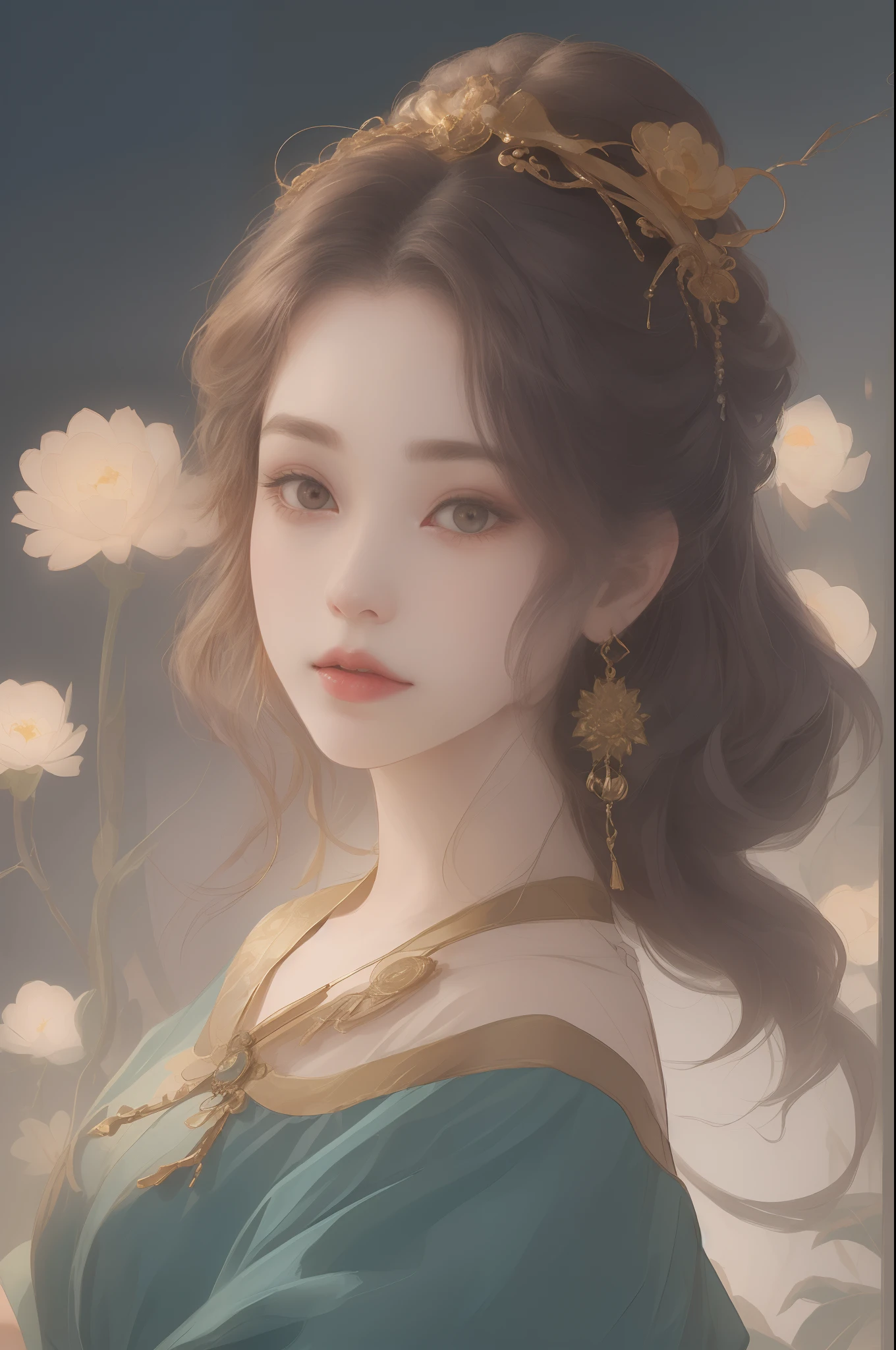 (Best quality:1.2,Masterpiece:1.2,A high resolution,1 girl,Chinese dress,Delicate hair accessories,Floral decoration,Stunning necklace,Exquisite jewelry,Gentle complexion,Detailed body,Bokeh effect,Realistic Shading,Studio lighting,twotonelighting,High-resolution skin texture:1.2,8K Ultra HD,digital camera,Soft lighting,professional render,voluminetric lighting,Sincere expression,sportrait,high resolution,4K,Blurred background)