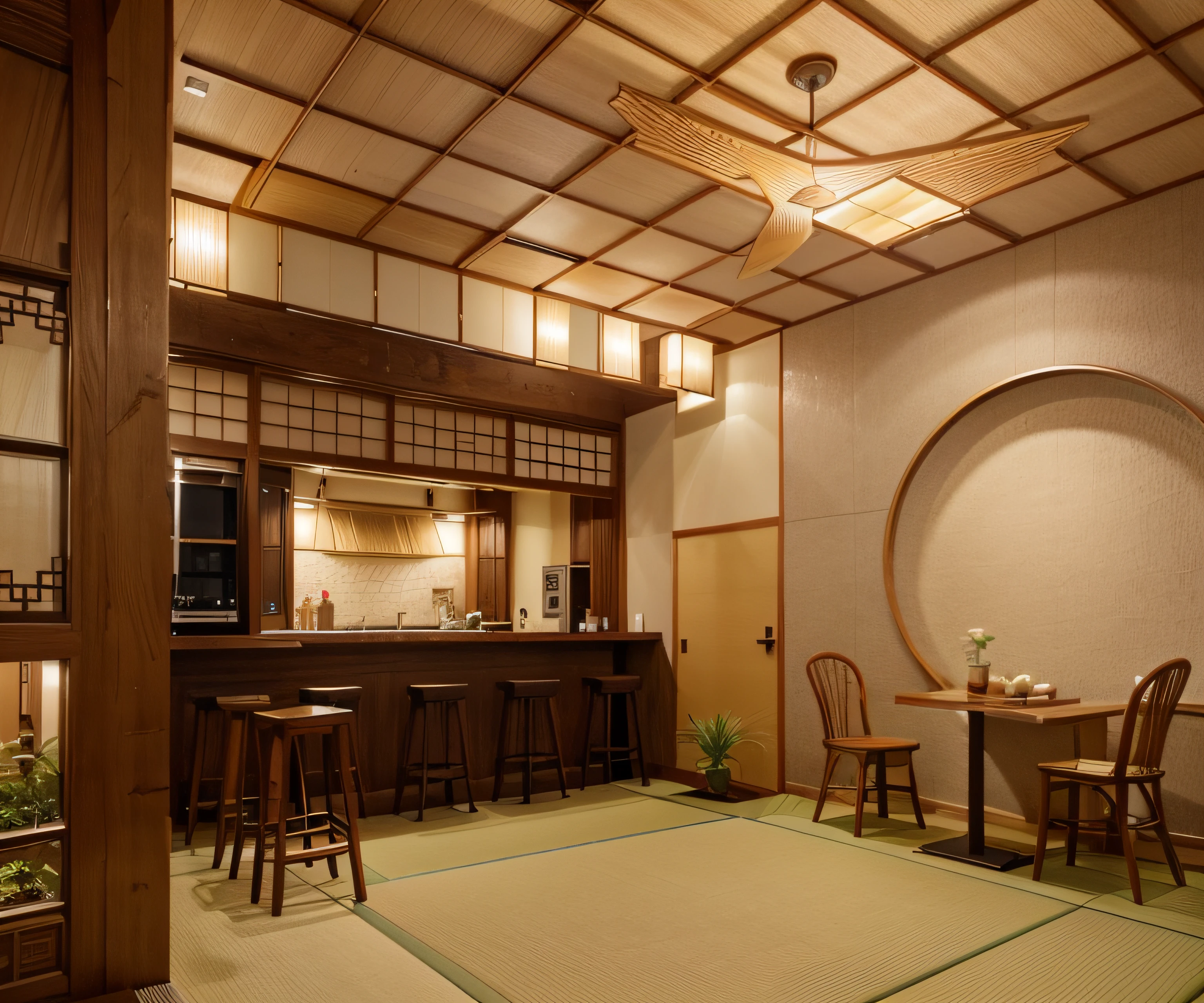A Japanese-style café typically exudes a subtle, nature-infused charm, emphasizing tranquility and aesthetics. Patrons often revel in a cozy, sophisticated, and creatively crafted space. The exterior usually boasts simple architecture with gentle colors, natural light, and small gardens, evoking a closeness to nature. Inside, the fusion of minimalism and refined beauty, using natural materials like wood, stone, bamboo, and cotton fabric, creates a warm and elegant ambiance. The interior space is meticulously adorned with small details like wall-hung paintings, decorative motifs, and lanterns, fostering a serene and contemplative atmosphere. The beverages offered are diverse and of high quality, ranging from traditional coffee to specialty teas. Often, Japanese desserts like mochi, dorayaki, or taiyaki complement the drinks, providing a sweet ending to the experience. This space isn't just for enjoying beverages; it's also a haven for serenity, relaxation, and an appreciation of Japanese culture and art.