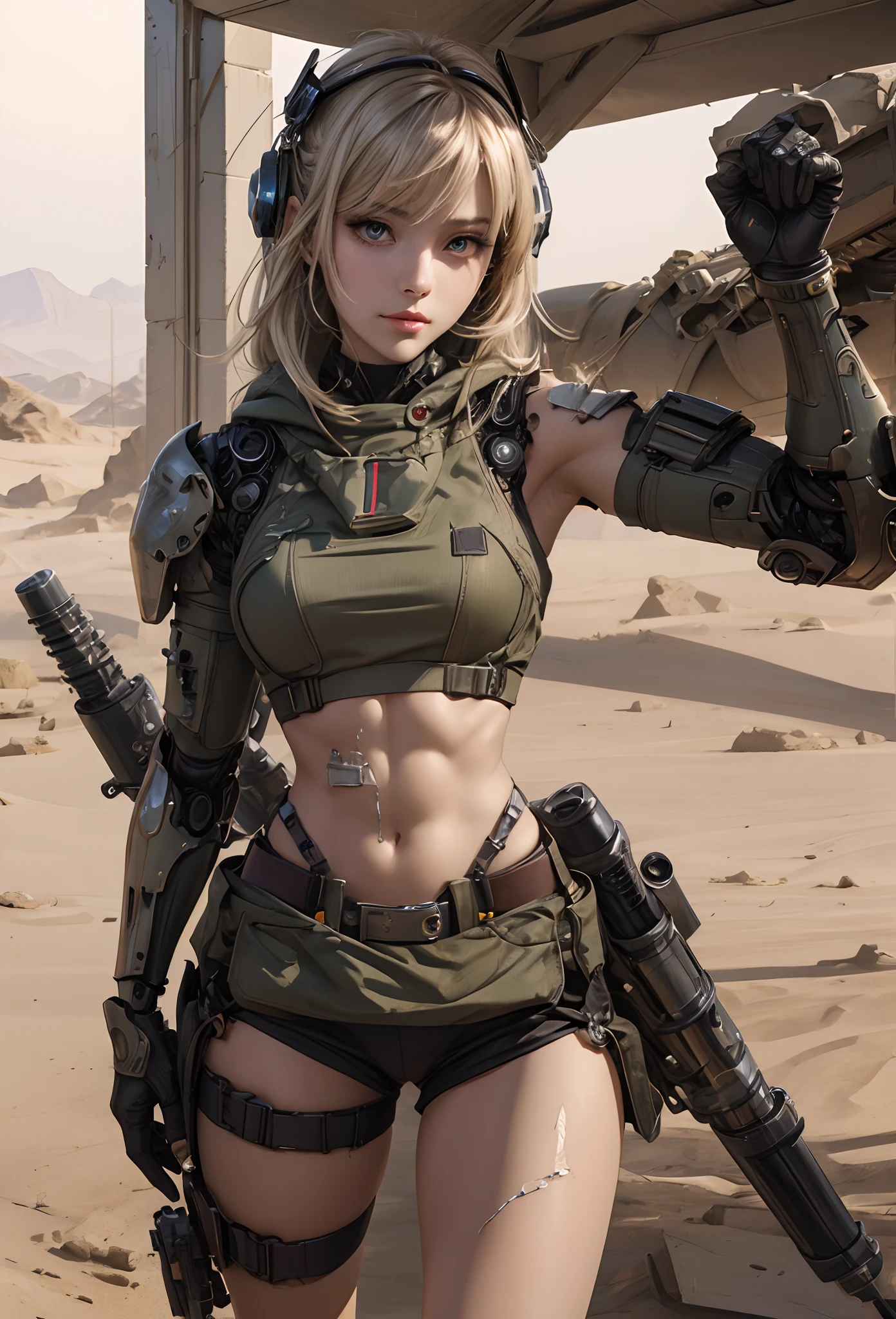 ((Highly accurate drawing in every detail)Extremely precise depiction)[High resolution],(detailed illustrations,とてもfineで緻密な描画,Delicate drawn lines with tempo,Realistic texture expression),[color traced main line],(mars battlefield [desert [ruins]]),[solo],HENTAI ((ANIME) BIONICGirl) Beauty (14 years old))((muscular)) [SKINNY],cyborg [MACHINEARMY Mobile Infantry Military],Bandolier [hood cloak [Barbarian knife]] [heavy mace [javelin]] [[artillery shell mortar grenade]],gravure [Battle Damage],[retro future],(intricate and beautiful decoration [Dense detail]),(Fine and beautiful skin expression [transparency]),((Precisely drawn eyes))[完璧な目のdetailed((Beautiful eyes like jewels)Iris drawn in precise detail)[clearly drawn pupils]],[eyes light[Pinpoint lighting for the eyes]],[long and beautiful eyelashes],[precisely drawn hair [美しく艷やかな髪のdetailed]],(完璧な手のdetailed [Beautiful fingers with no damage [beautiful nails]]),(perfect anatomy(perfectly balanced proportions))[[full body portrait]],[[Design built to the highest level]][ideal color coordination(Accurate simulation of light and material interactions)],([Precision Detail](detailed,高fine)),[Visual art that tells a story],((highest quality)fine[[High density drawing]])(4K quality).