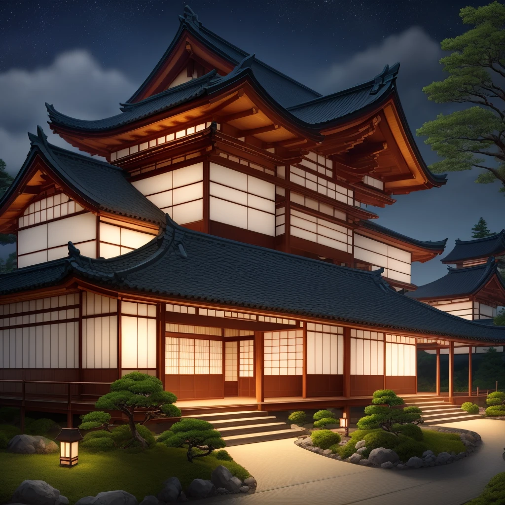Japanese-style mansion at night