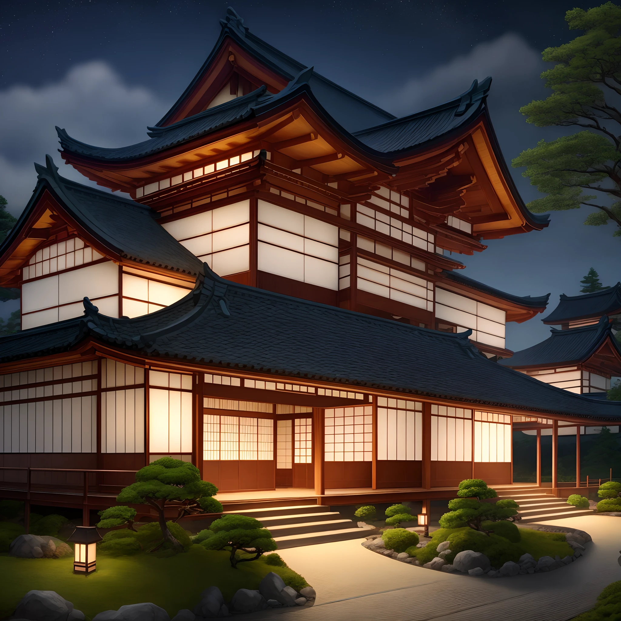 Japanese-style mansion at night