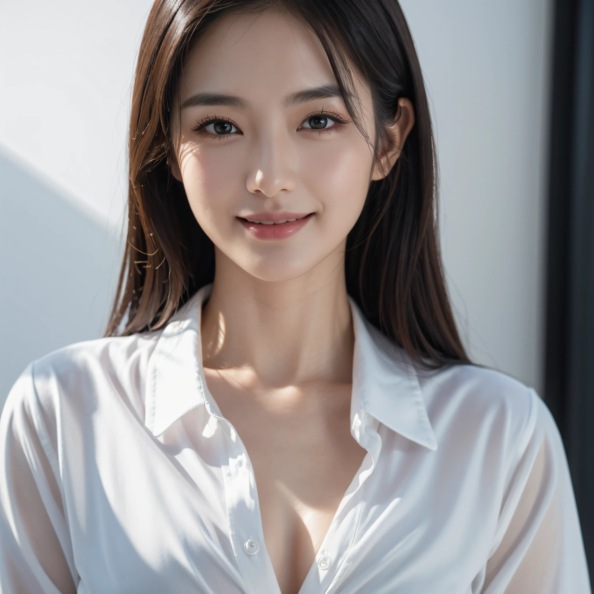 a close up of a woman in a white shirt and black top, cindy avelino, casual photography, handsome girl, clothed in white shirt, a young asian woman, mai anh tran, in white clothes, attractive girl, with backlight, casual pose, shot in canon 50mm f/1.2, beutiful, elegant profile pose