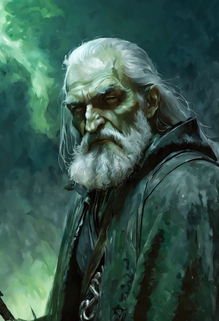 portrait of (Necrophos) from [Dota], old necromancer with pale green skin and a long white beard, green mist, scythe, epic, tragic, fantasy, hd shot, digital portrait, beautiful, artstation, comic style, by artgerm, guy denning, jakub rozalski, magali villeneuve and charlie bowater  RTX, 4k, Gabriele Dell'otto,
AI Midjourney style