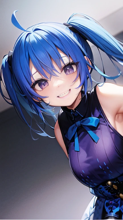 Blue-haired、Twin-tailed、Purple Mesh、Alice One、bloody、a smile
