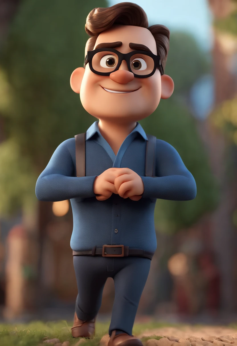 Cartoon character of a man wearing black glasses and a blue shirt, an animated character, Stylized character, animation style rendering, 3D stylized, Arnold Maya render, 3 d render stylized, toon render keyshot, 3D Character, 3D Character, 3d rendering stylized, 3 d character render, cartoon character, Character close up, Character pose, (Pixar Style) (master part:1.2) (Bokeh) (best quality) (detailed skin) (detailed texture) (8k) (clay) (Cinematic lighting) (sharp focus