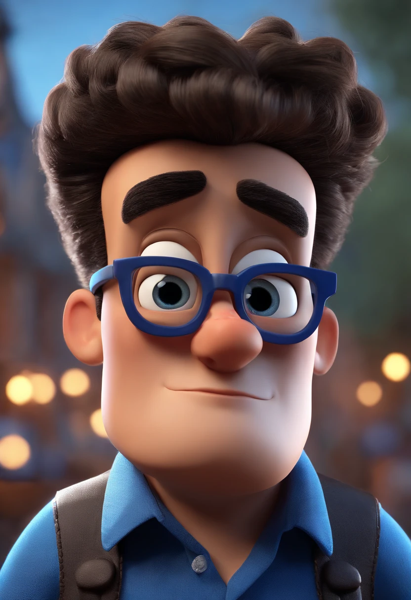 Cartoon character of a man wearing black glasses and a blue shirt, an animated character, Stylized character, animation style rendering, 3D stylized, Arnold Maya render, 3 d render stylized, toon render keyshot, 3D Character, 3D Character, 3d rendering stylized, 3 d character render, cartoon character, Character close up, Character pose, (Pixar Style) (master part:1.2) (Bokeh) (best quality) (detailed skin) (detailed texture) (8k) (clay) (Cinematic lighting) (sharp focus