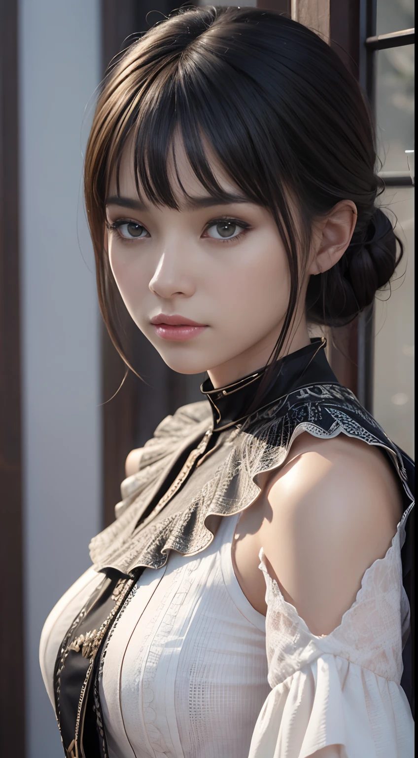 。.3D, 1girl in, looking looking at viewer, full body Esbian, tmasterpiece, best qualtiy, 8K, detailed skin textures, Detailed Cloth Texture, beautifull detailed face, intriciate detail, ultra-detailliert, hugetits