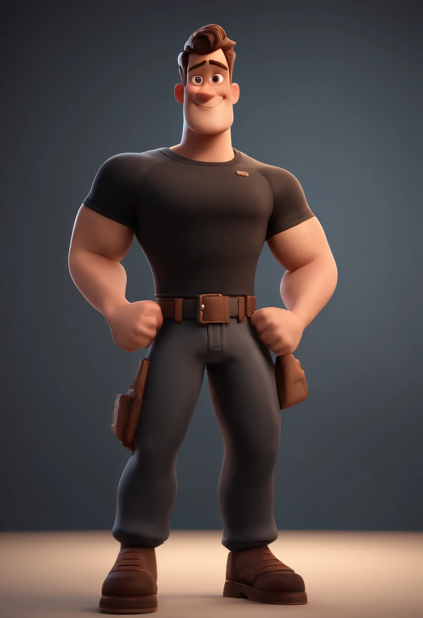 Wearing a black T-shirt and black pants, a short-cut man wears a black watch on his left hand and puts his right hand in his pants pocket.an animated character, Stylized character, animation style rendering, 3D stylized, Arnold Maya render, 3 d render stylized, toon render keyshot, 3D Character, 3D Character, 3d rendering stylized, 3 d character render, cartoon character, Character close up, Character pose, (Pixar Style) (master part:1.2) (Bokeh) (best quality) (detailed skin) (detailed texture) (8k) (clay) (Cinematic lighting) (sharp focus