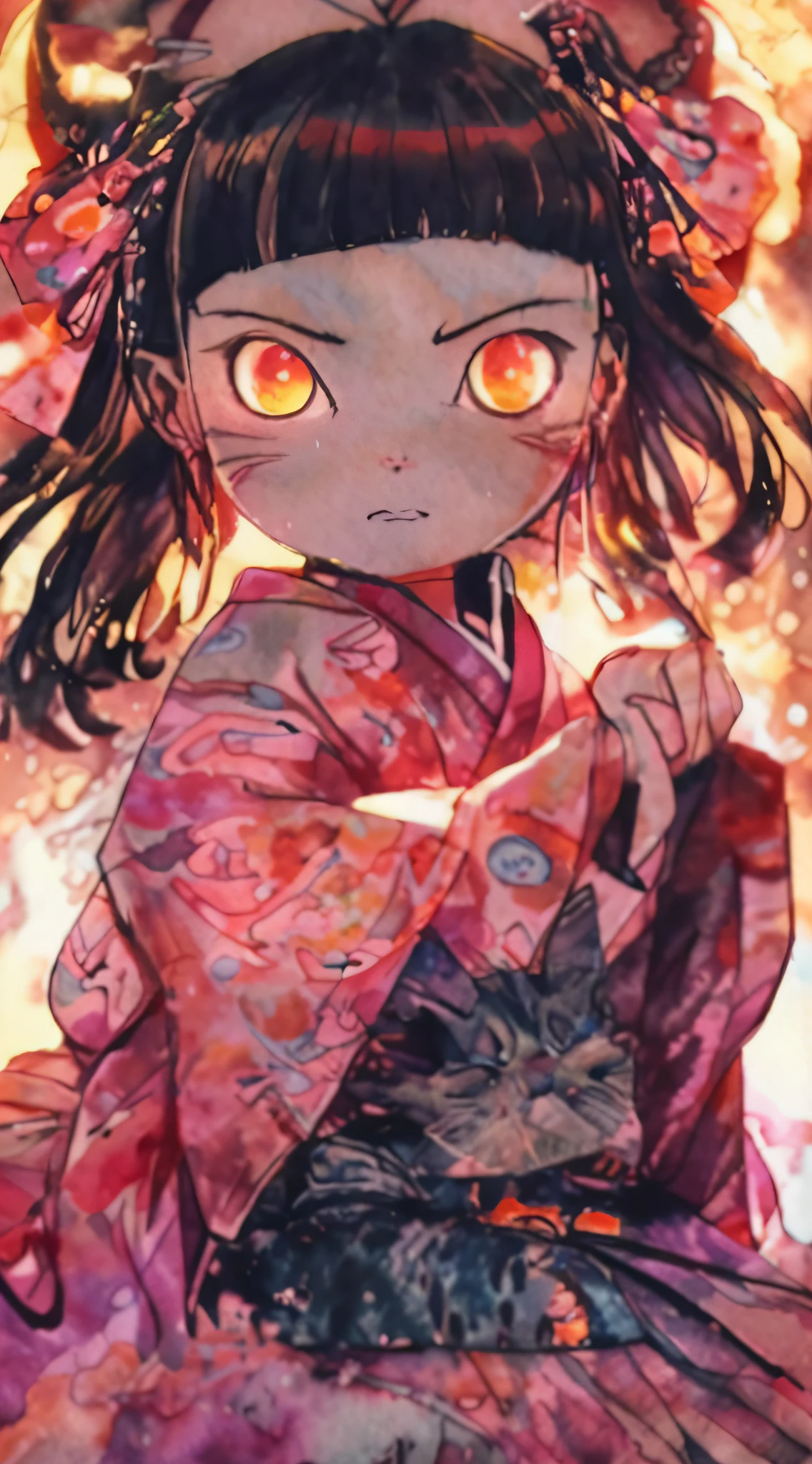 (Masterpiece, Best Quality: 1.4), Amazing Manga Art on Cracked Paper, Girl in Kimono, Lively Illustration | Necronomicon Art Expressionism, Glowing Watercolor, Alcohol Ink, Eye-Catching, Artistic, Very Detailed, surreal, otherworldly, dream-like, dignified and cute, they stare at the viewer. Anime inspired characters, cat atmosphere, fighting aura gas: 3.0, space: 1.5, side view, cant angle, light, night, moon haze, 32K, most spectacular octane rendering ever, sharp focus, bokeh taste