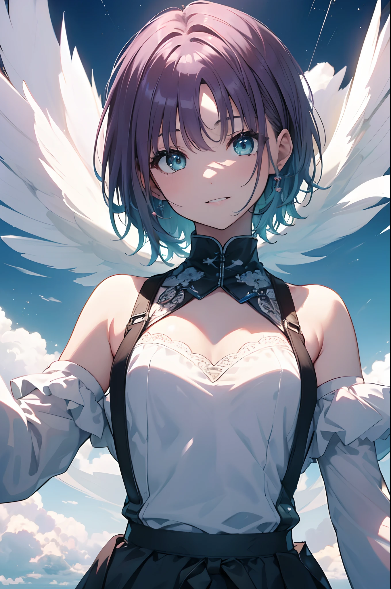 1girl in、NFSW, Face, (((Toru Asakura:1.37, Solo))), (((Close-up of face))), (Beautiful face, Cute face, Detailed face), (((Singingﾙ))), (((Detailed beautiful green eyes))), BREAK, (((Sunny))), (((In Salar de Uyuni))),(((A mirrored world that is so vast that you can see it))), (((blue hairs、耳环、gradation hair、multi color hair、Parted bangs、Purple hair、short-cut、Pure white idol costume))), BREAK, extremely detailed CG unified 8k wallpaper, very fine 8KCG wallpaper, anime moe art style, Anime visuals of cute girls, anime style portrait, In an anime style, Beautiful anime, 8K Anime Art Style, In anime style、8K animation with detailed drawings, (​masterpiece, Best Quality), High resolution, Ultra-detailed, ultra-sharp, Cinematic lighting、The upper part of the body、Extreme close-up view、HDR、UHD、8K、Glowing eyes,　blue-sky、sparkling pupils,happy,　sparkling pupils,happy,reaching out ,forward hands,floating hair, shiny hair,outdoors, wind,sparkling pupils,happy,sexy body,(Perfect Anatomy:1.2),((Perfect hands:1.2)),shoot from side、top-quality、Full limbs、complete fingers、、、Dancing、A big smile、from above、dutch angle、very wide shot、Reflecting the sky on the surface of the lake「Mirror in the Sky」A mysterious superb view called