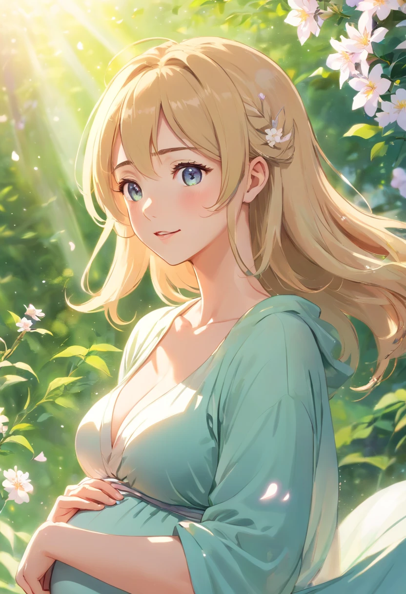 "(best quality,4k,8k,highres,masterpiece:1.2),ultra-detailed,realistic,pregnant woman,beautiful detailed eyes,beautiful detailed lips,extremely detailed eyes and face,long eyelashes,happy expression,super realistic rendering,maternity suit,holding her pregnant stomach,pregnant woman screaming,long hair flowing natural,wavy hair,shining,soft skin,bright colors,studio lighting,warm and soft lighting,pastel colors,gentle atmosphere,fertility goddess,vibrant colors,life-giving,blossoming garden,flowers in full bloom,sunlight filtering through the trees,fresh and vibrant greens,natural beauty,joyful atmosphere,nurturing mother, bump,anticipating the arrival of new life,birth experience,labor pain,strong emotions,life-changing moment,awe-inspiring,miraculous event,new beginning,precious connection,bond between mother and child,embrace of motherhood,wonder and excitement,hope and love,female power and strength"