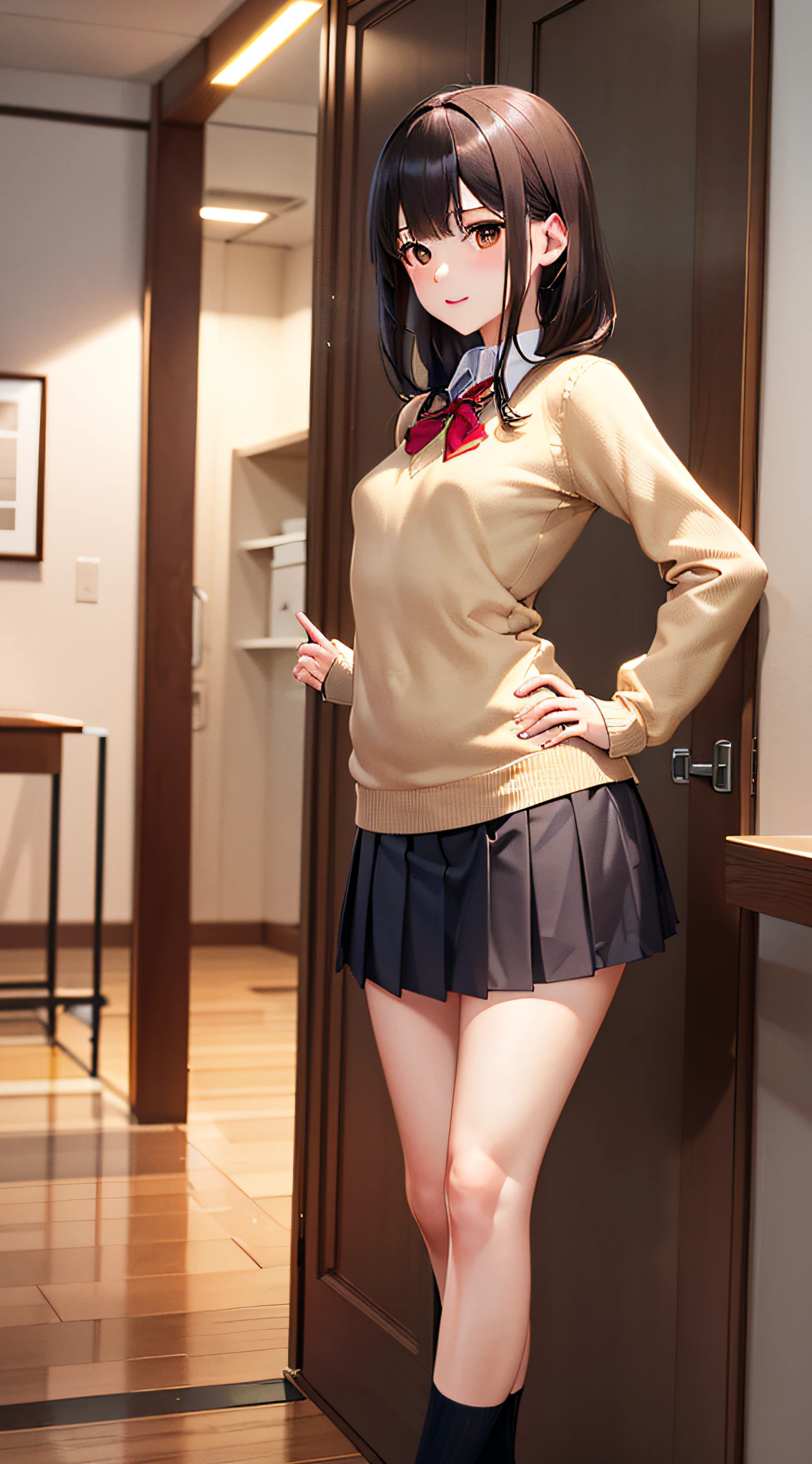 (masterpiece, best quality), 1girl, <lora:IgawaAsagi:0.8> IgawaAsagi, 1girl, long hair, hair between eyes, black hair, blue hair, green eyes, orange sweater dress, pantyhose, no shoes, white blouse, frills,