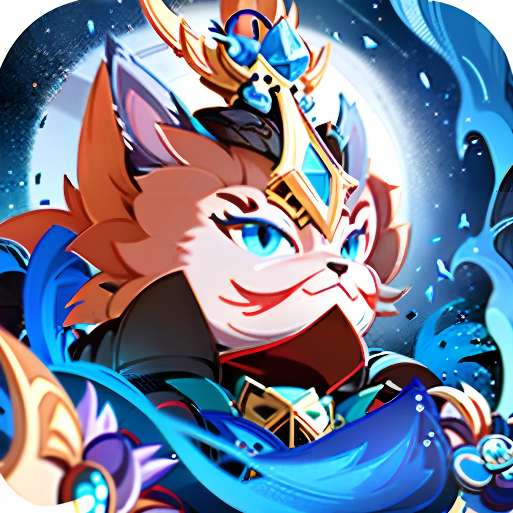 Close-up of a cartoon cat with a crown on its head, onmyoji, Onmyoji detailed art, onmyoji portrait, world boss kitten, Cat Warrior, style of duelyst, arcane art style, epic legends game icon, dark fox mage, Mobile game art, inspired by Luo Mu, inspired by Park Hua,reflection light, backlighting, ray tracing, sparkle, ray tracing, UHD, masterpiece, super detail, best quality, award winning, high quality, high details, 4K, 8k, 16k, highres