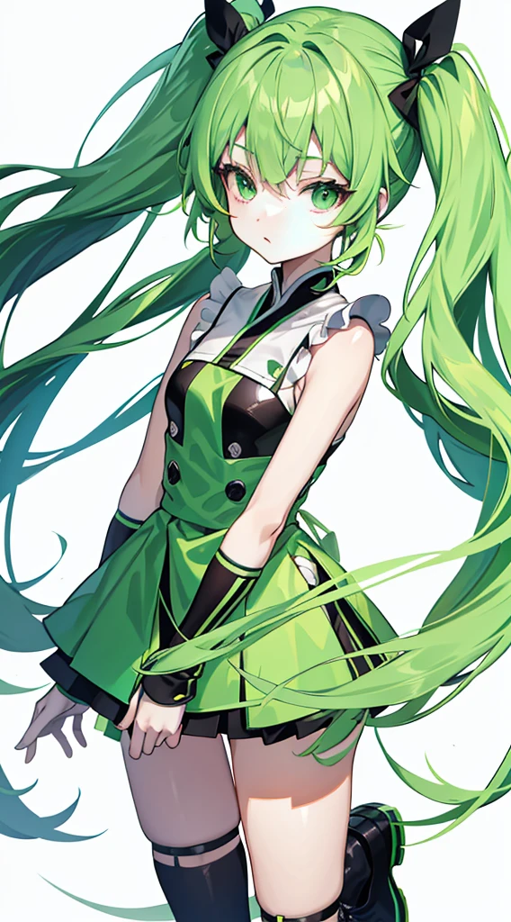 Twin-tailed、Green hair, animesque, Contemporary art, minimalism, High quality