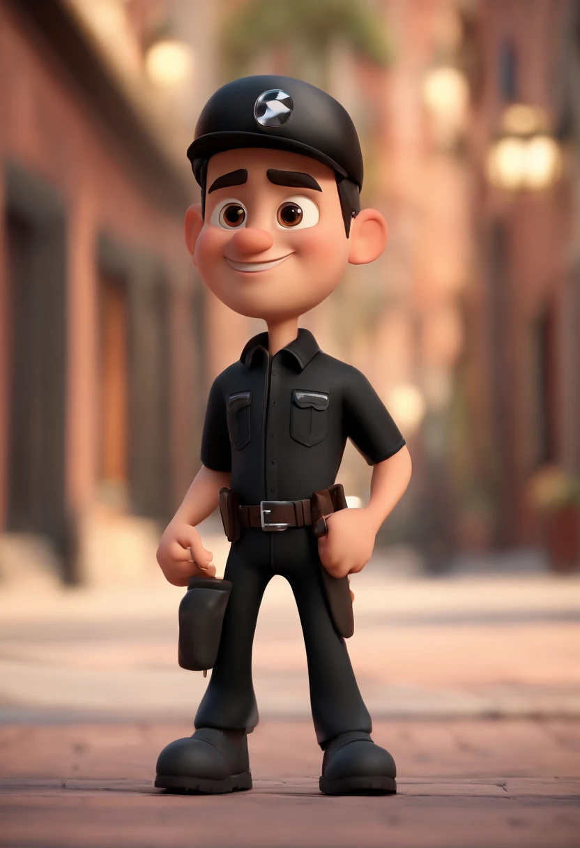 Wearing a black T-shirt and black pants, a short-cut man wears a black watch on his left hand, and puts two hand in his pants pocket.an animated character, Stylized character, animation style rendering, 3D stylized, Arnold Maya render, 3 d render stylized, toon render keyshot, 3D Character, 3D Character, 3d rendering stylized, 3 d character render, cartoon character, Character close up, Character pose, (Pixar Style) (master part:1.2) (Bokeh) (best quality) (detailed skin) (detailed texture) (8k) (clay) (Cinematic lighting) (sharp focus