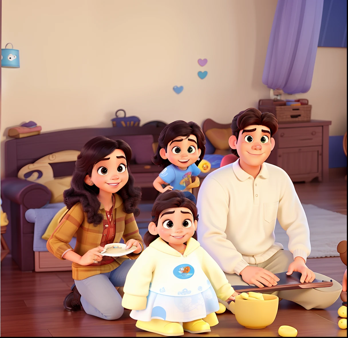 uma familia disney pixar, alta qualidade, melhor qualidade. Uma menina e tres meninos