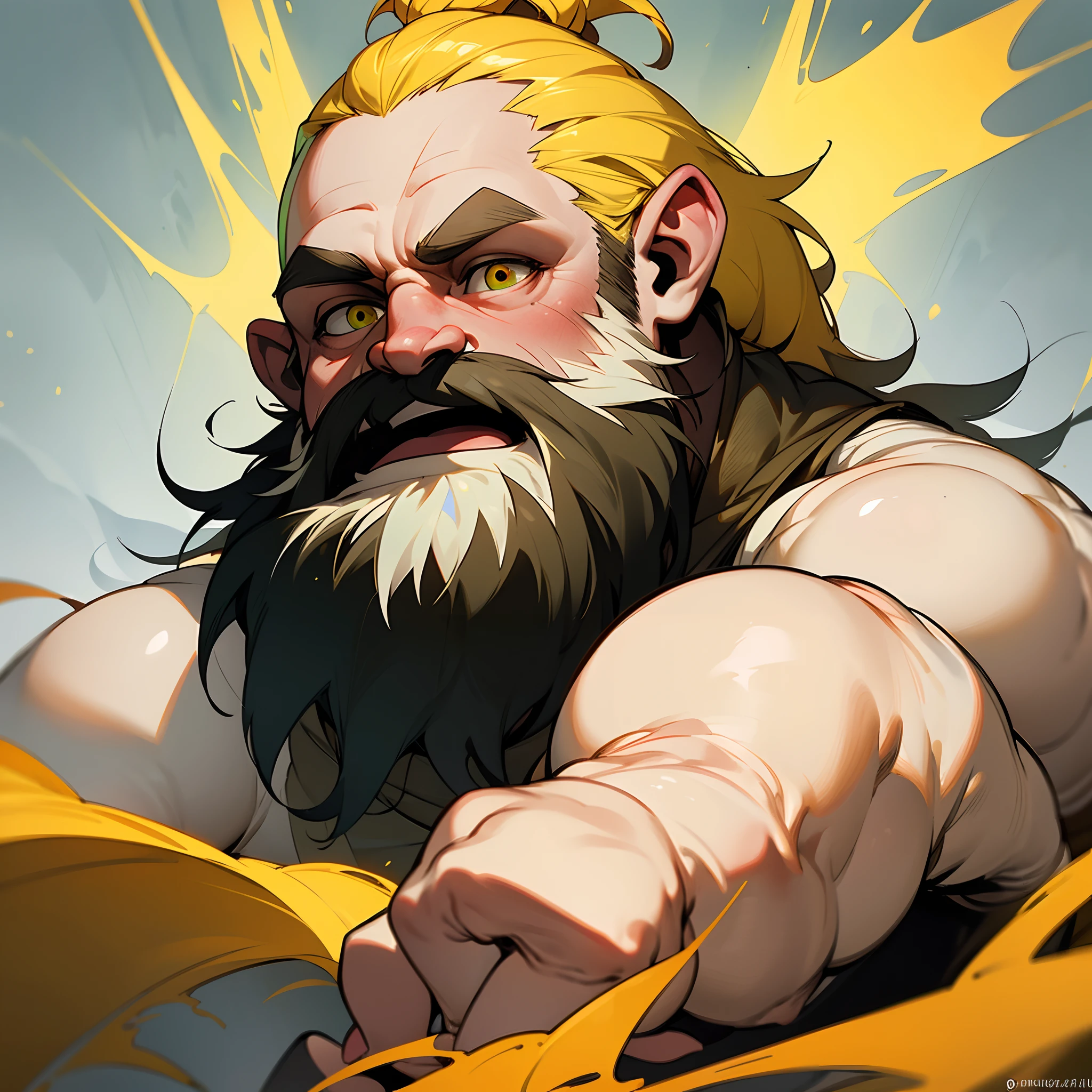 a close up of a man with a beard and a beardless face, berserker potrait, sun wukong, godsent, barret frymire, wukong, male god svarog portrait, buff man, painted portrait of rugged zeus, avatar image, bian lian, barbarian, jake parker, roguish smirk