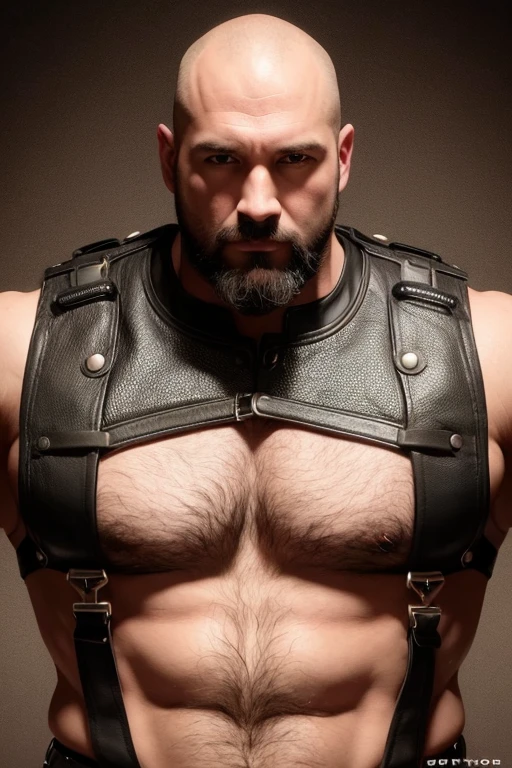 best quality, realistic, gay,bear,leather harness,dungeon,sex,masculine,hairy,handsome,confident,40 years old,strong build,dominant,erotic,charismatic,dark and moody lighting,colorful,provocative,attractive expression,attention to facial features,body hair,piercing,sexy pose,3D rendering techniques,high-res,bold and intense colors,deep shadows,textured background,vibrant atmosphere,dramatic composition,emphasize muscles and physique.