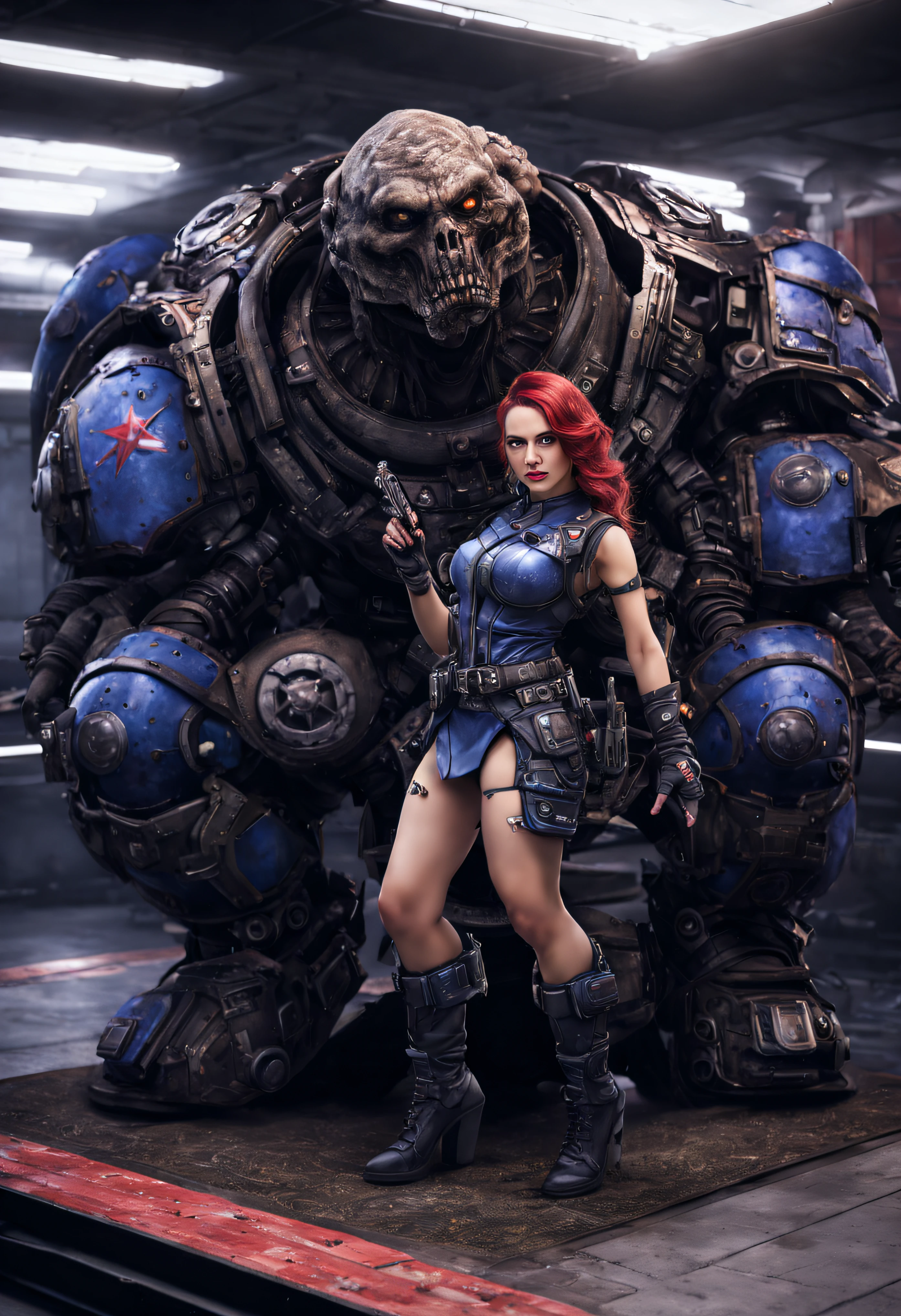 mujer alienigena extraterrestre, considerada como una de las razas mas bellas de la galaxia, con una cara, ojos y labios sensuales, vestida con uniforme sexy de gears of war con minifalda, ((se encuentra en centro de control de estacion espacial)). hiperrealista, imagen nitida, 8k. imagen cinematografica. (intrincados detalles de la maquina), (obra maestra de calidad superior).