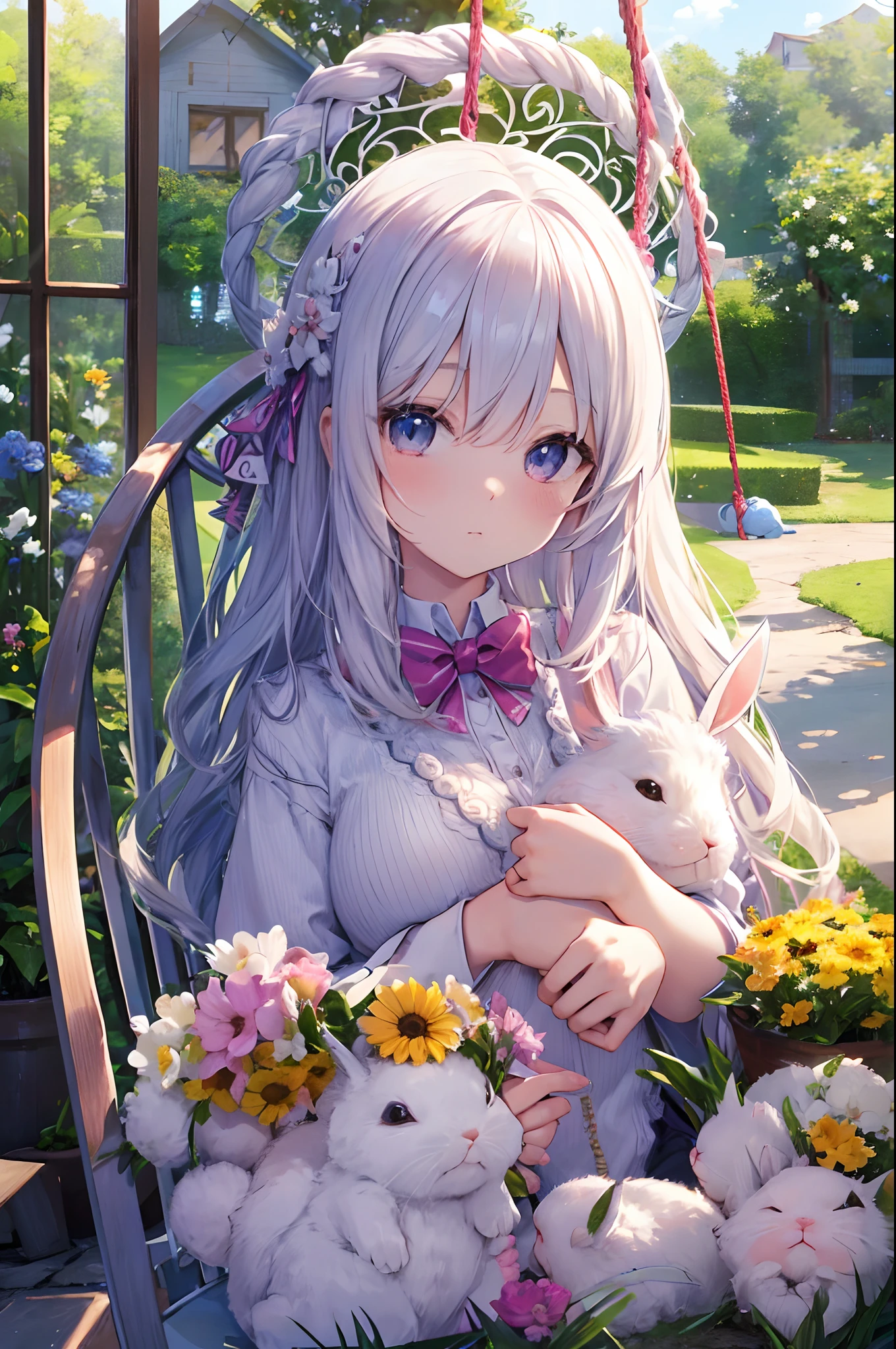 masutepiece, Best Quality, Bunnytown, Cute door, Doodle Bunny, Country Design, idyllic, Warm Sunny, Laundry Swing, Mother rabbit and rabbit, relax, action, Upper body, Zentangle, mandalas, Tangled, Official art, Integrated 8K wallpapers, Very detailed, Aesthetic, High quality and beautiful.