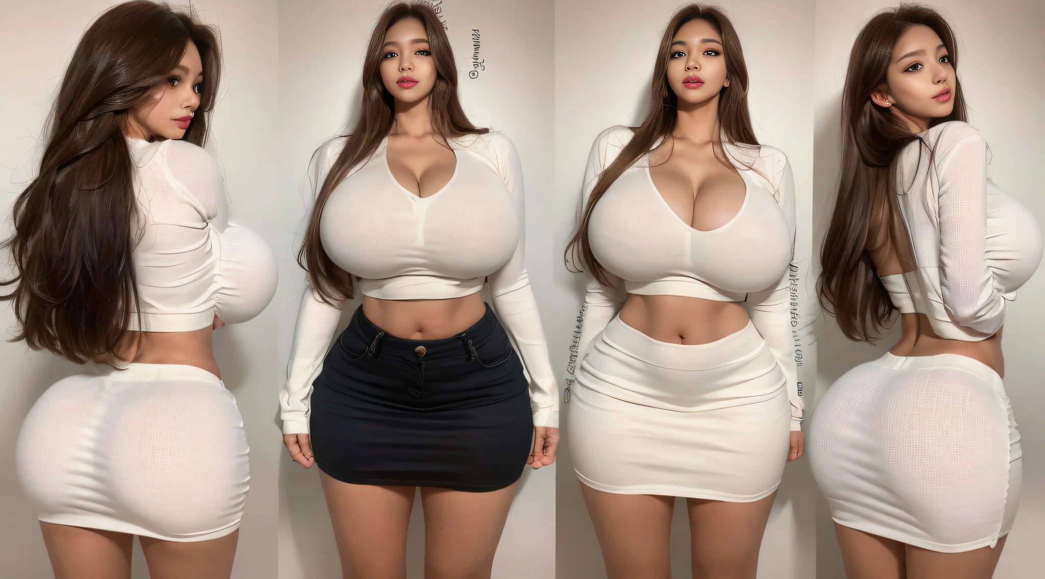 Masterpiece, Best quality, Realistic, Ultra-detailed, Girl in perfect shape),(Beautiful Korean female announcer, (Thin waist:0.5),(Huge breasts:1.1), Huge ass, Brown long hair, Straight hair), Detailed eyes, 二重まぶた, Neat and clean girls, 20yr old, gym, gold hoop earrings, belly piercing, Visible sweater, short miniskirt:0.5