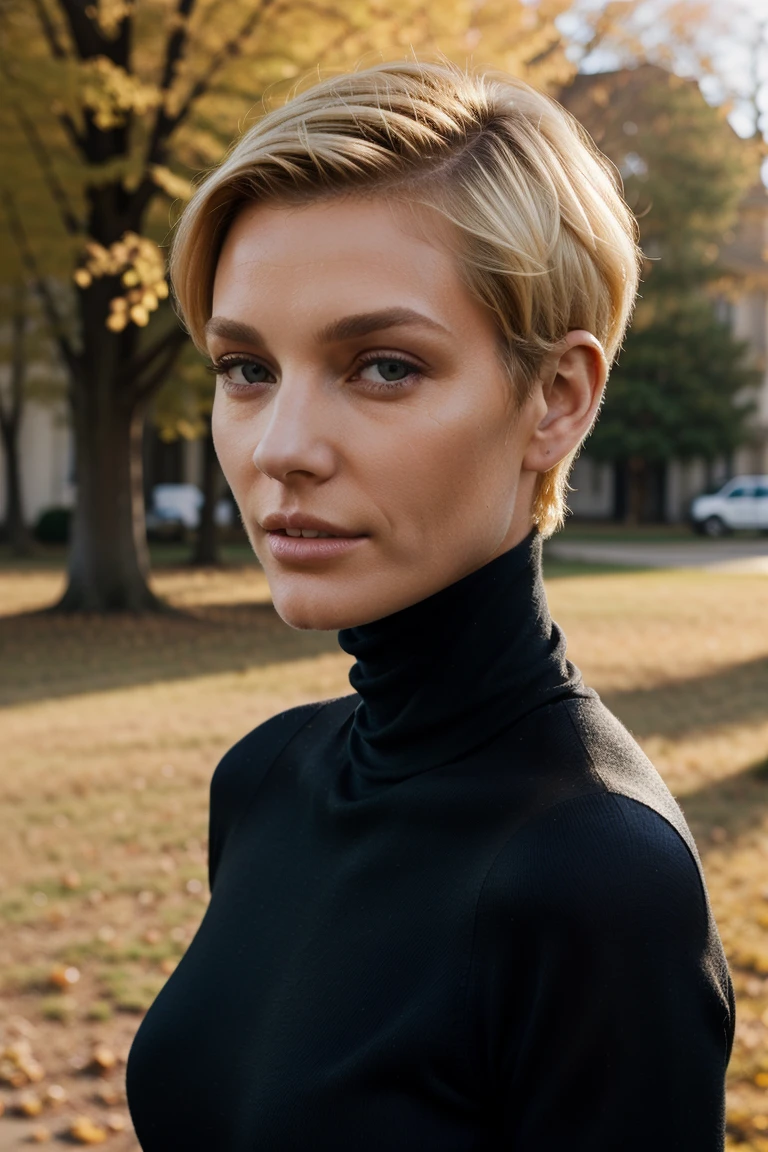 vogue female model, black turtleneck, blonde short hair, Contre-jour