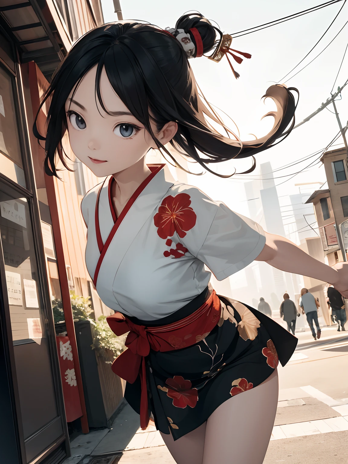 top quality, (Masterpiece: 1.3), (Maximum resolution: 1.2), (Ultra HDTV: 1.2), Cinema light, Ultra HDTV, (Detailed eyes and skin), (Detailed facial features), HDR, 8k resolution, Sharp Focus: 1.2, (( holding a big japanese fan and fanning with it:1.4)), (dynamic pose), (dynamic angle) , Perfect style, beautiful face, accurate, anatomically correct, highly detailed face and skin texture, detailed eyes, light green eyes, double eyelids, thin eyebrows, glitter eyeliner: 1.2, natural cheeks, glossy skin, fair skin: 1.2, (glossy lips: 1.4), (heart shaped pupils) BREAK first-person-view, ((Wearing a happi coat and loincloth as underwear:1.6)), (The happi coat is a red kimono-style jacket with black trim and a festival symbol, loincloth is thick, white cloth made of cotton:1.5), (smiling full of compassion:1.2), (smiling full of love:1.2), ((very cheerful expression:1.6)), innocent and Cute girl, ( shiny blonde hair), ( putting her hair up in a bun :1.6), (put on headband made from twisted towel on her head), BREAK (Full body shot: 1.2), (focus on her lips), (medium large breasts:1.2), (((at the japanese style festival, a large crowd is packed together in the place: 1.2)), (very intimate relationship),