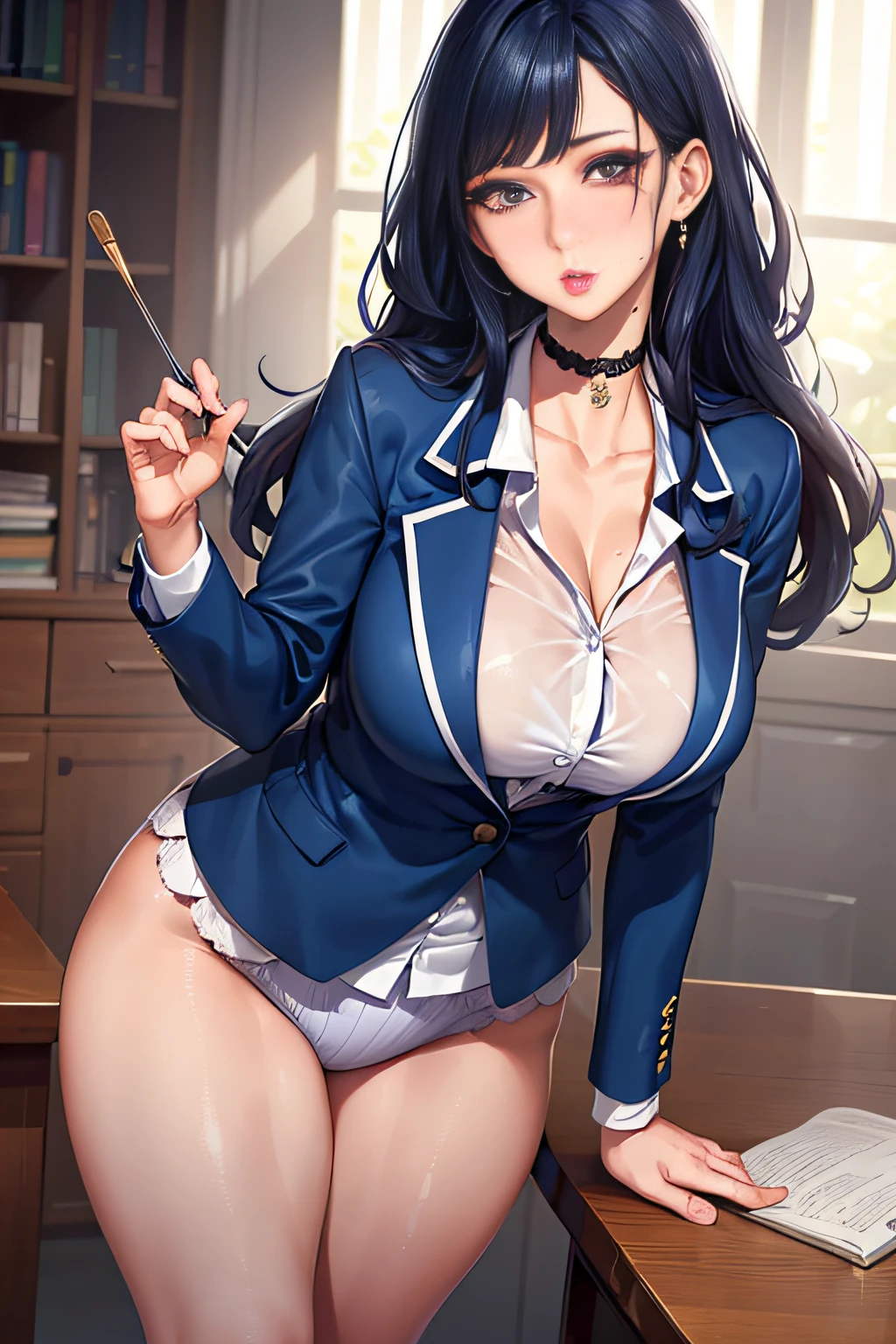 「(Perfect masterpiece:1.2)、(best qualtiy:1.2)、A stunning face、Girl student uniform、mature、Large pupils、eyes with brightness、Makeup、Long, luxurious lashes、full pouty lips、mesmerizing charm。」barechested、tits out