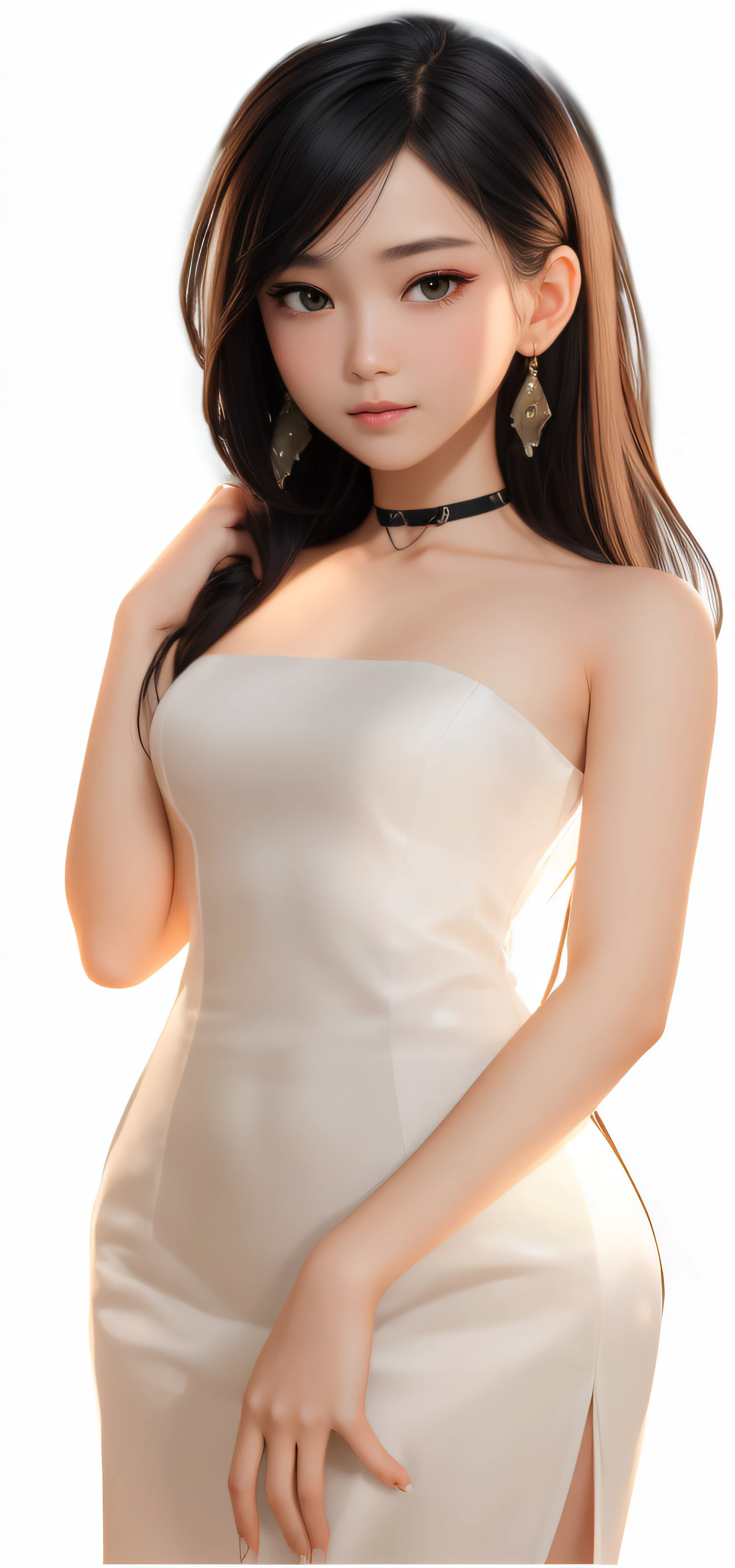 (Best Quality, 4k, High Resolution, Masterpiece: 1.2), (High Resolution), Cinematic Texture, Ultra Detail, (Fidelity: 1.37), RAW Photo, Exquisite Skin Details, Official Illustration, Unity 8k Wallpaper, (Subtle, Soft Lighting), Exquisite Detail, Soft Lines, Cinematic Look, High Saturation, Accurate Anatomy, Volumetric Fog, Delicate Girl, Slender Body, Full Body, Chinoiserie Face, Deep Eyes, 1 Girl, Super Long Hair, Brunette, Chinese, cold expression, looking at the audience, white long cheongsam