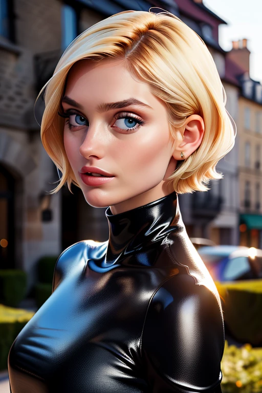 vogue female model, black turtleneck, blonde short hair, Contre-jour