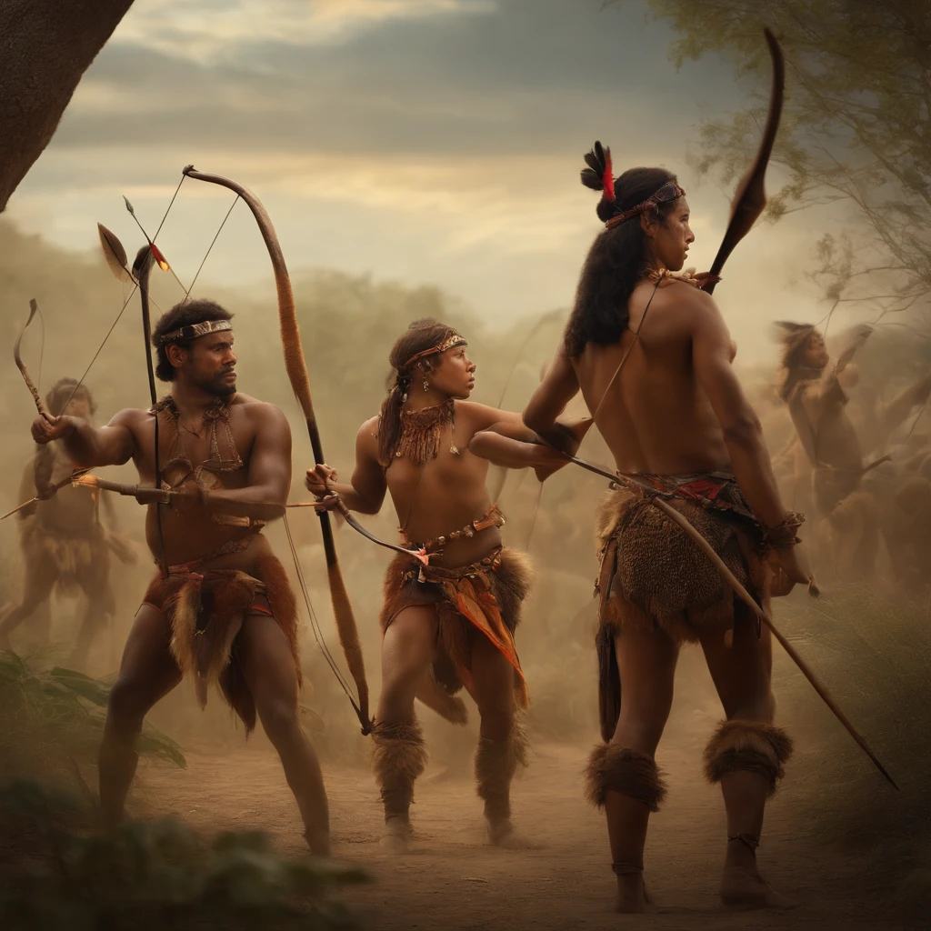 Primitive humans hunted with bows and arrows