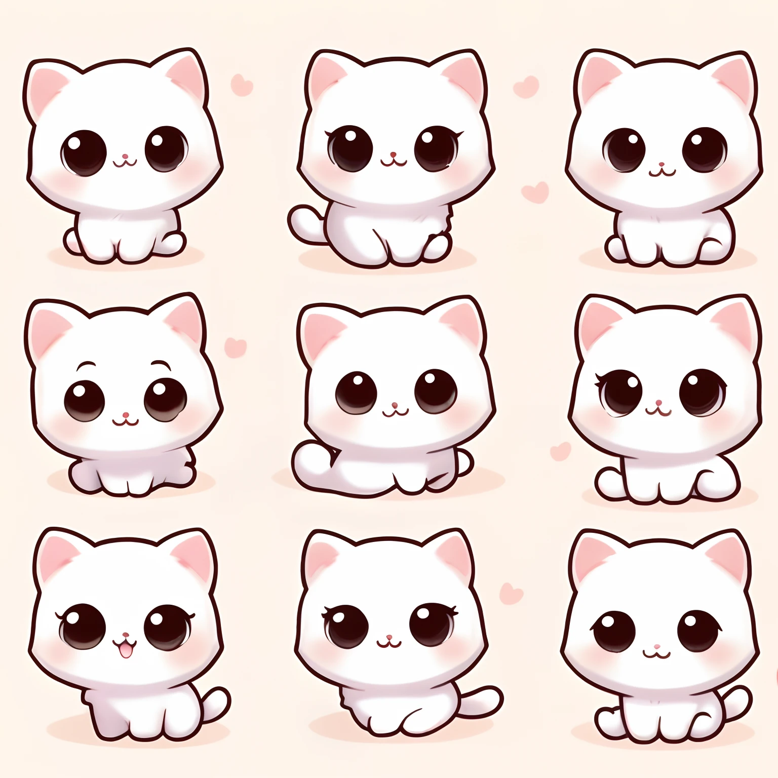 Close-up of many cartoon cats with different expressions, cute cats, cute cats, cute digital art, cute cats, cute chibi, cute manga, anime cats, cute cat anime visuals, cute kittens, cute cute dogs, cute Detailed digital art, cute artwork, cute art style, cute anime manga style, lovely and cute, cute, 15 types