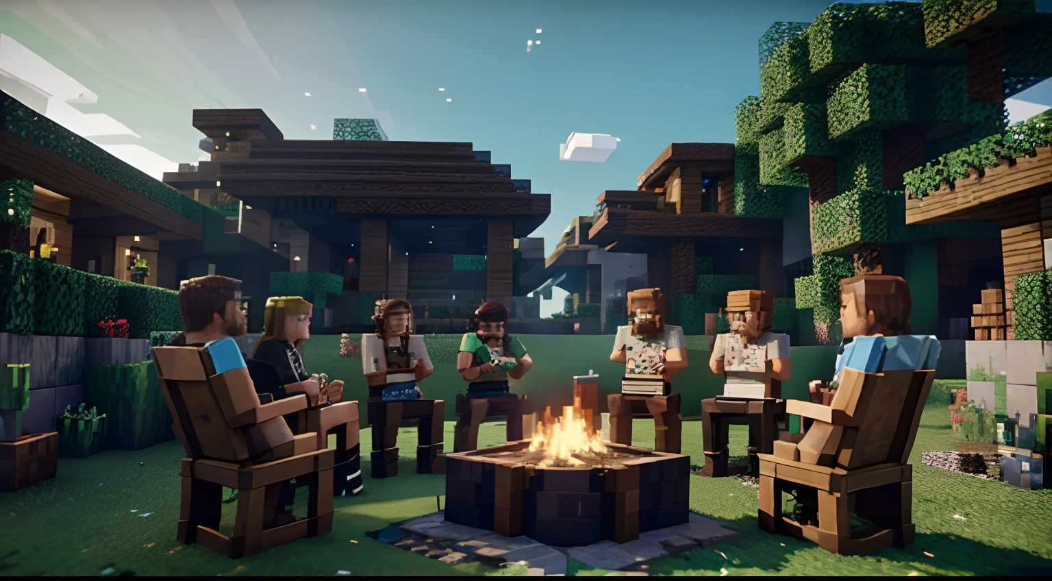 Minecraft is a game, which is very popular and a lot of fun, Lords of Minecraft, talking around a fire, minecraft gameplay, Minecraft Villager, Gigachad in Minecraft, cinematic minecraft, style of minecraft