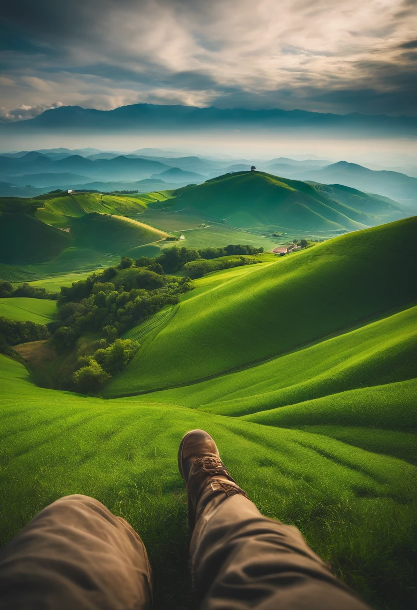 High-altitude overlooking,Green farmland,Overlooking the perspective。Super wide angle