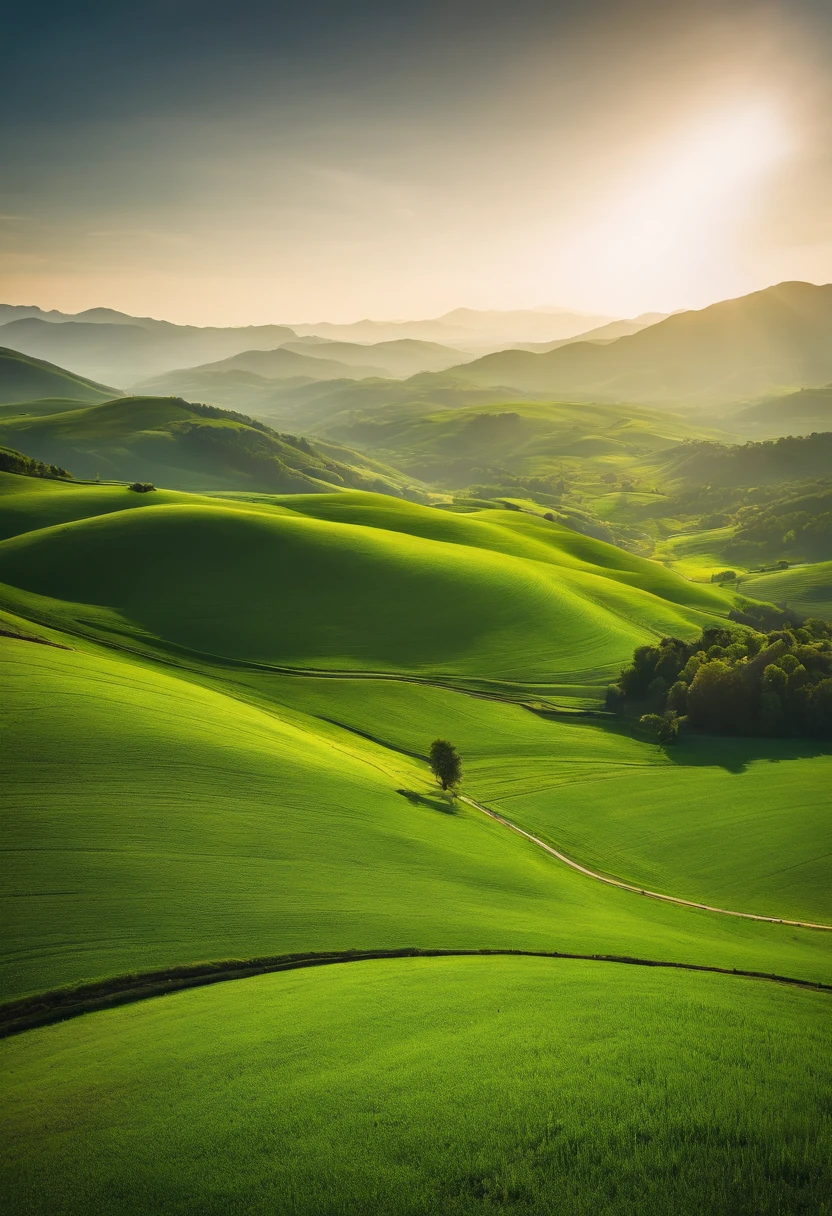 High-altitude overlooking,Green farmland,Overlooking the perspective。Super wide angle