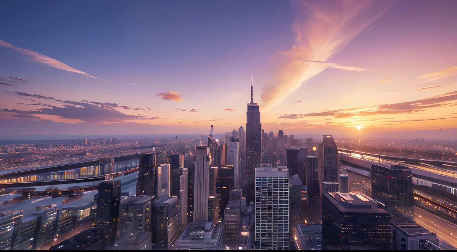 Sunset City,A different kind of building,Half the city, Half sky,photorealestic,Realiy