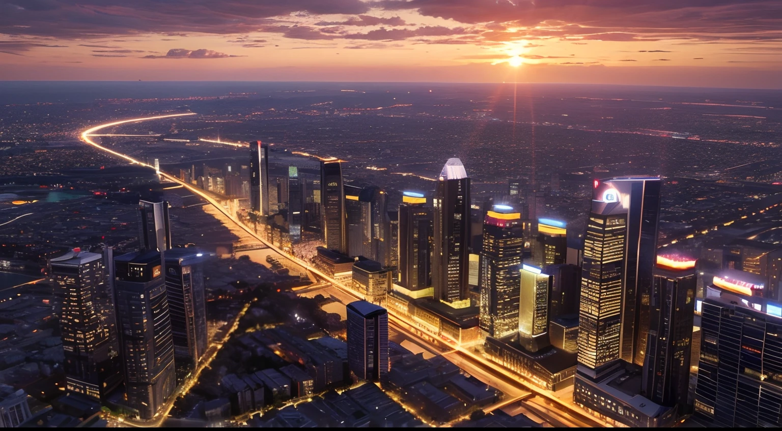 Sunset City,A different kind of building,Half the city, Half sky,photorealestic,Realiy