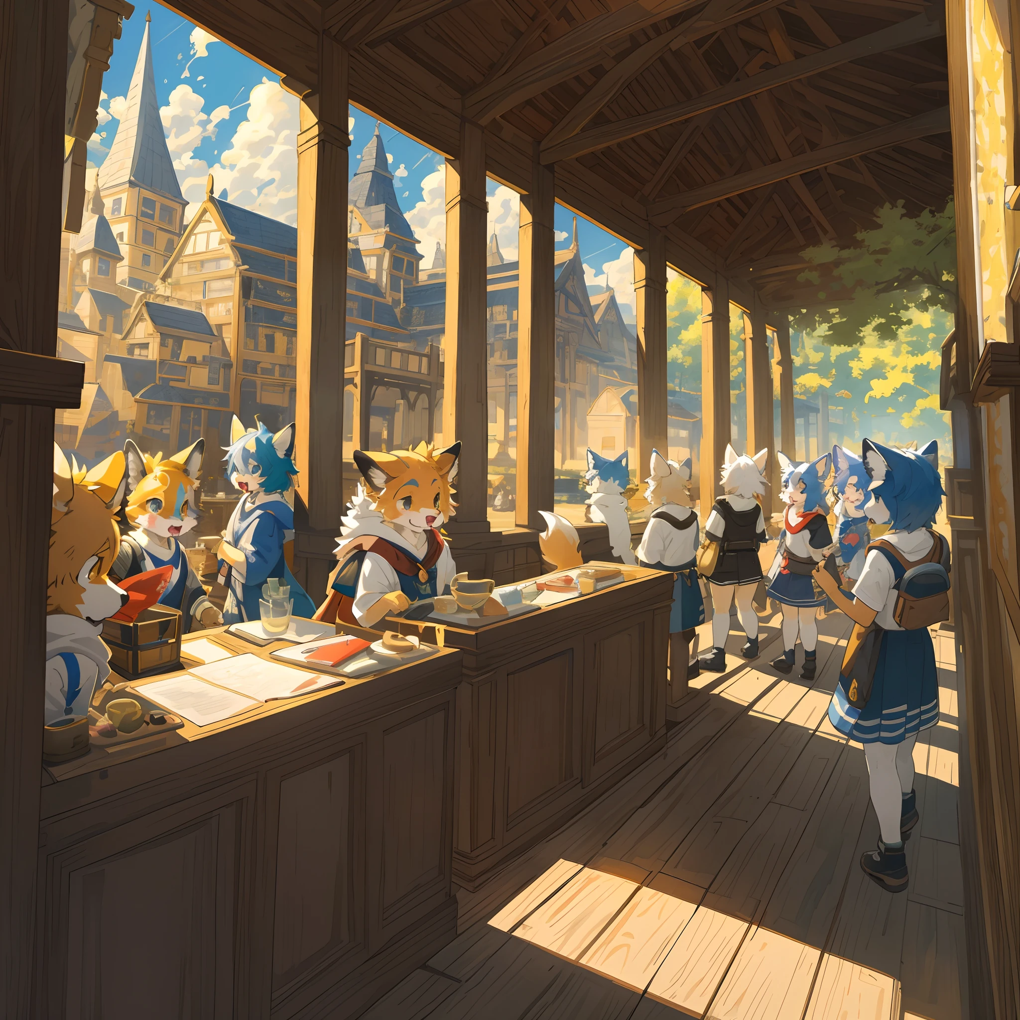 cover_page, highres, top quality, best quality, paid reward available, High-quality illustrations, unparalleled masterpiece, perfect artwork, absurdres, super high resolution, detailed background, World Heritage Site, 6+boys, 6+girls, Happy, joyful(Photos of travelers)(kemono, furry anthro),