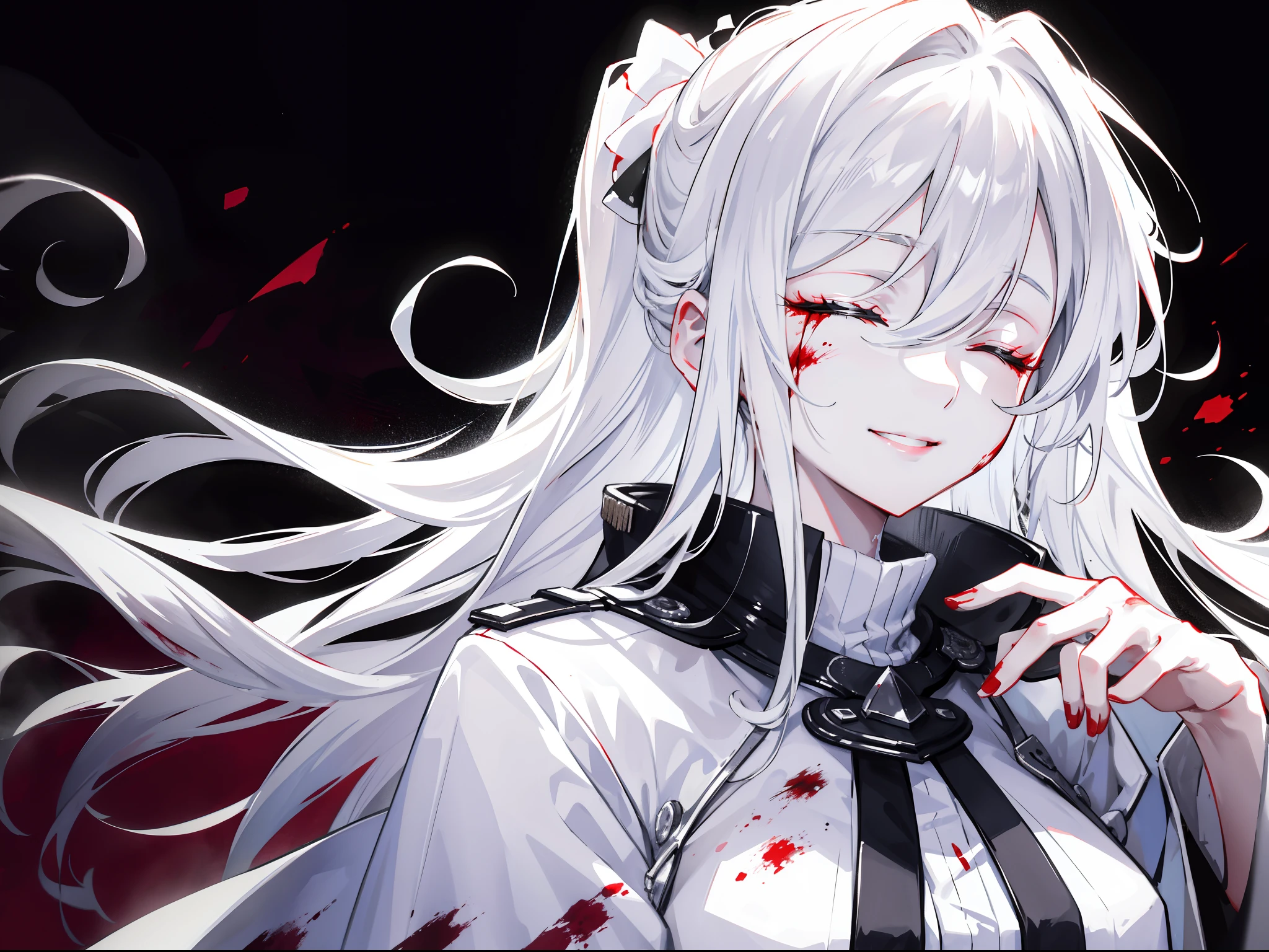 There is blood on the face,Injured,White hair,Clear,woman,