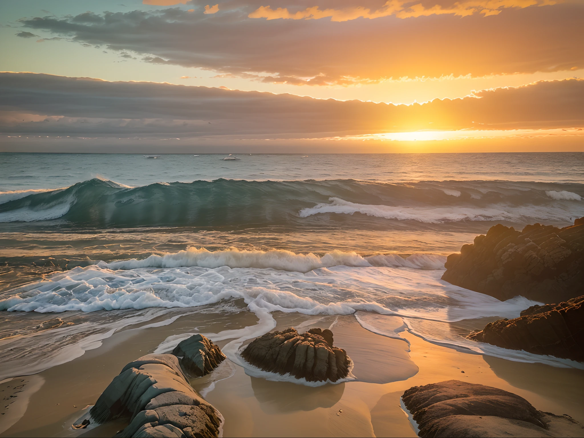 sunset, sea, beach, water, ocean, sky, landscape, sun, sunrise, nature, coast, wave, cloud, waves, rocks, clouds, dusk, rock, lake, horizon, seascape, view, evening, reflection, sand