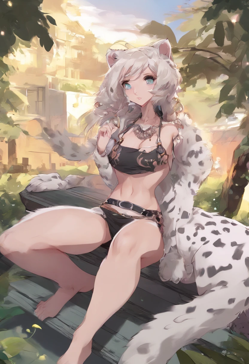 uploaded on e621, ((Author: Snail, Author: Levelpurple, Author: zaush, Author: kenket, Author: Buta99)), Solo Wild (((White Leopard Girl, )))) with ((White leopard fur, Thin body, Teenage body)) pa (hairlong, brown-hair, African pigtails), (Tail of a white leopard, furry tail), (little chest, small nipples, pink nipples ), (green colored eyes), (teats, pink nipples, small nipples, vagina, pink, teenage vagina, Clear fluid leaks out of the vagina, There is a lot of clear liquid between the legs, pink, pink anus), (Dressed in a black sports top, Short top, sticky top, Sweaty Top, wet top), (detailed fluffy fur), (smiles slightly), ((A park, bench, sitting on a bench, leaned back in his chair, She put her hands on the back of the bench, Looking Up, looking up at the sky, rests after a run, вспотела), (Bright summer day), (Detailed background, Depth of field, full length, Sunlight, ambient light on the body), (Intricate:1), (high detail:1.25), (Unreal engine:1.25), (soft focus:1.25), [explict content, Questionable content], (Masterpiece, Best Quality, 4k, 2 thousand., shaded, absurd res)