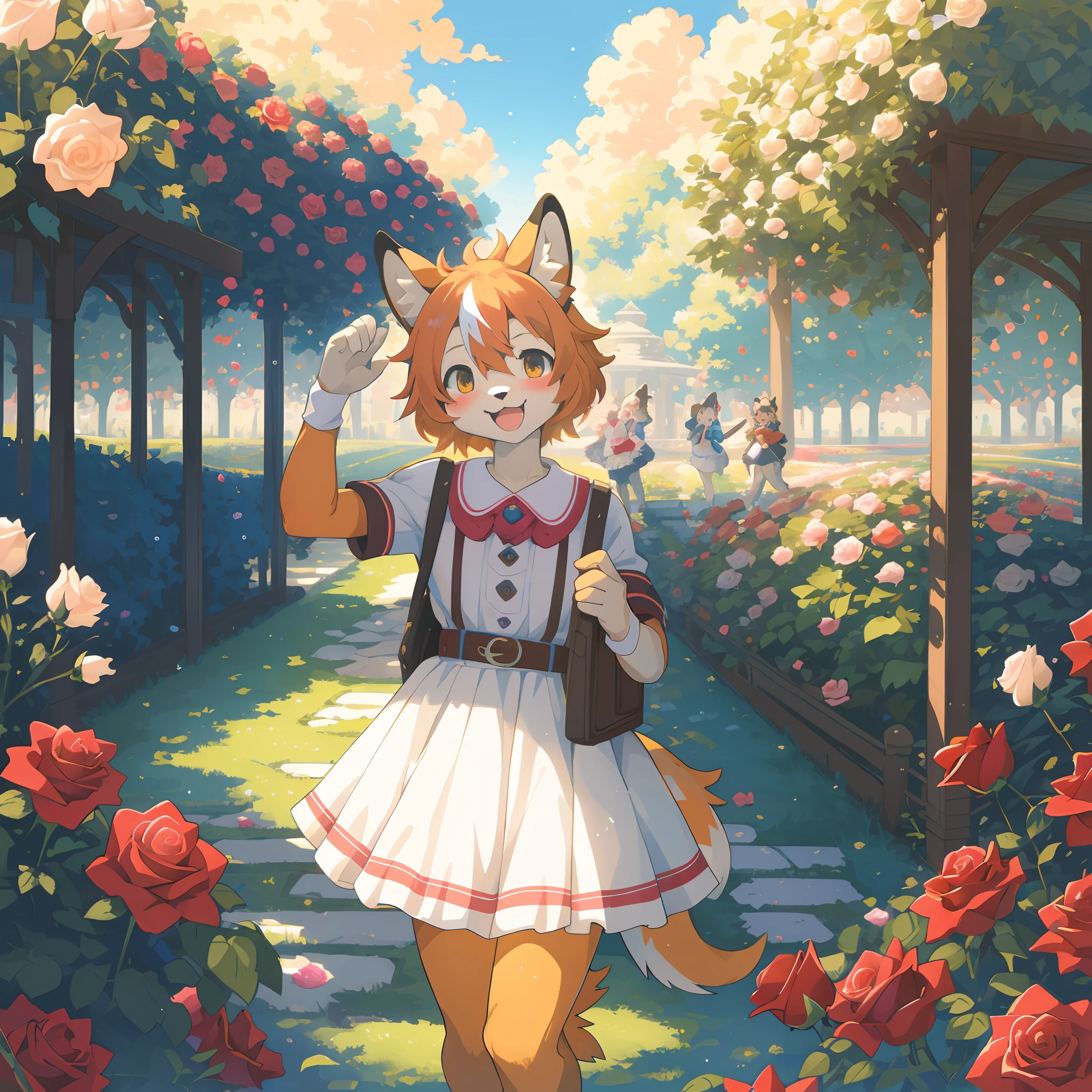 cover_page, highres, top quality, best quality, paid reward available, High-quality illustrations, unparalleled masterpiece, perfect artwork, absurdres, super high resolution, detailed background, o colorful Rose Garden, 6+boys, 6+girls, Happy, joyful(Photos of solo travelers)(kemono, furry anthro),