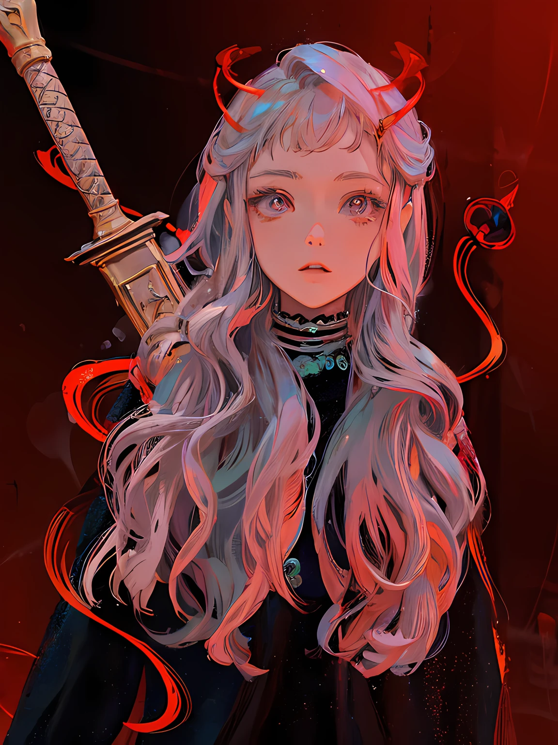 Masami Teraoka, aquamarine, Paul Cool, Embry Style, Honest image, Beautiful anime character, big eyes, overdetalization, elvish, Demon, pixie, halo over head, glowing lights, pixie