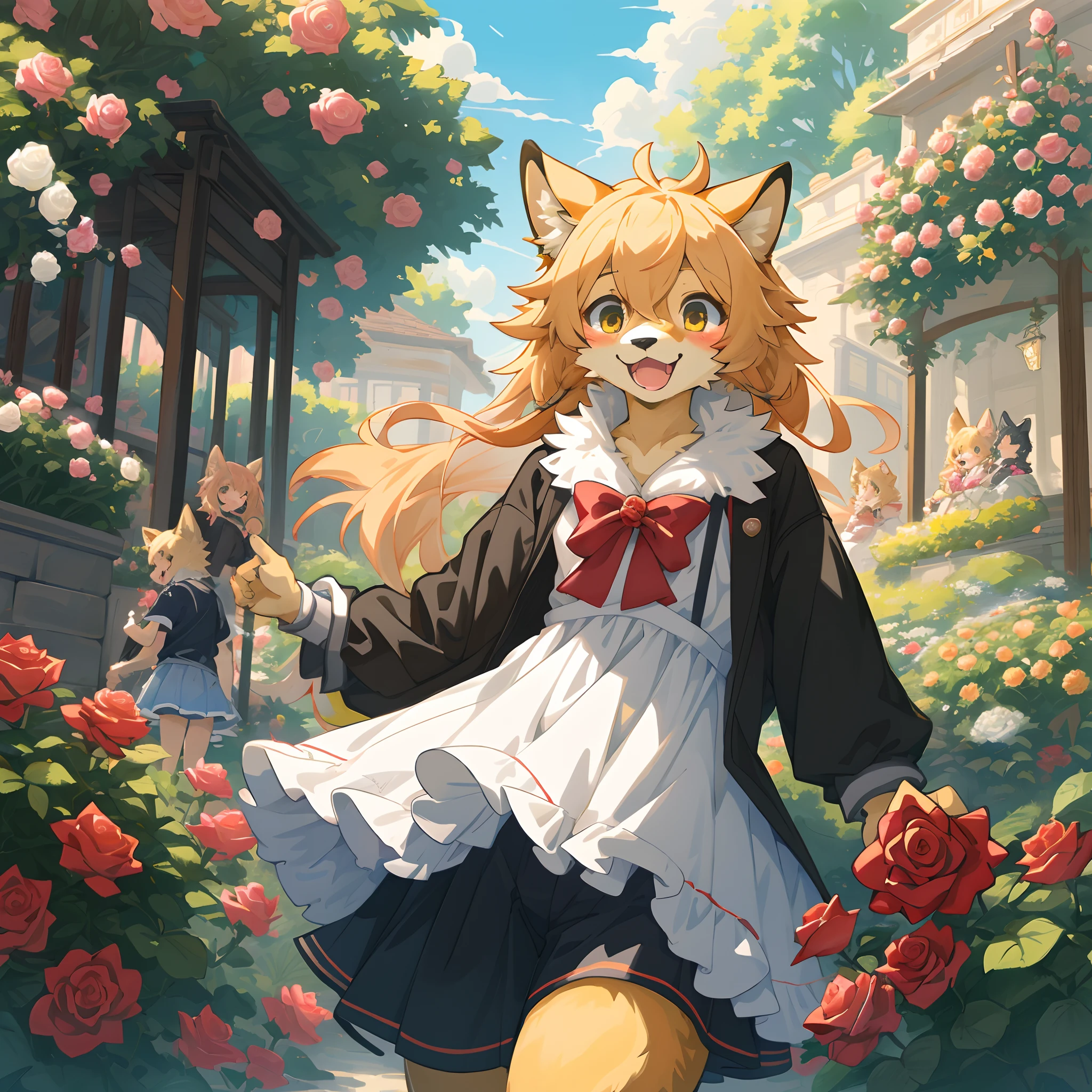 cover_page, highres, top quality, best quality, paid reward available, High-quality illustrations, unparalleled masterpiece, perfect artwork, absurdres, super high resolution, detailed background, o colorful Rose Garden, 6+boys, 6+girls, Happy, joyful(Photos of solo travelers)(kemono, furry anthro),